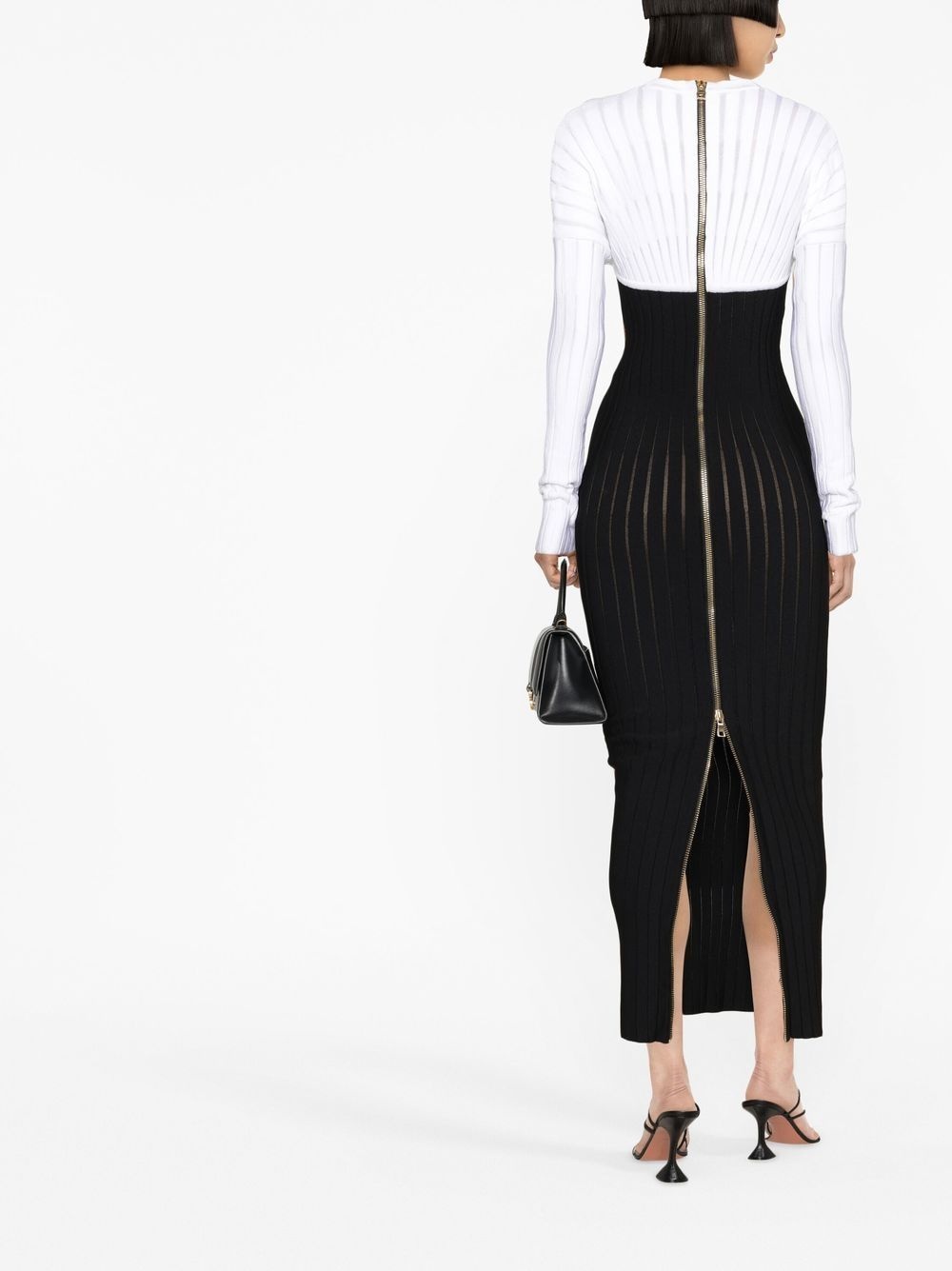 two-tone pleated knitted midi dress - 2