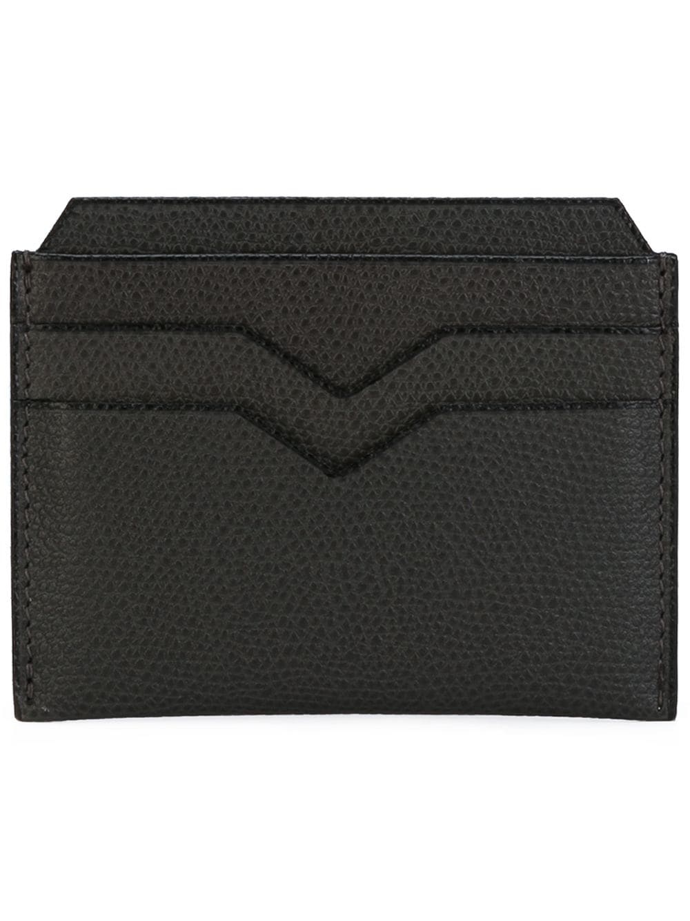 V-detail grained leather cardholder - 1