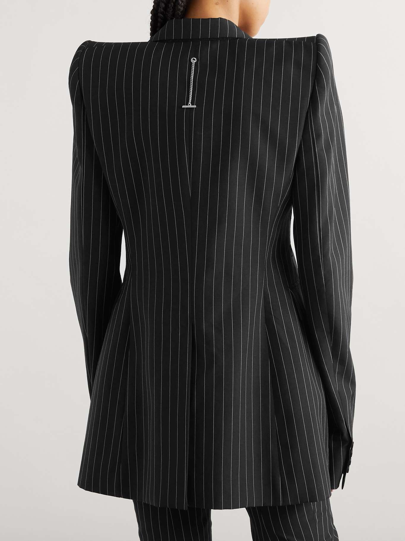 Chain-embellished pinstriped wool and mohair-blend blazer - 4