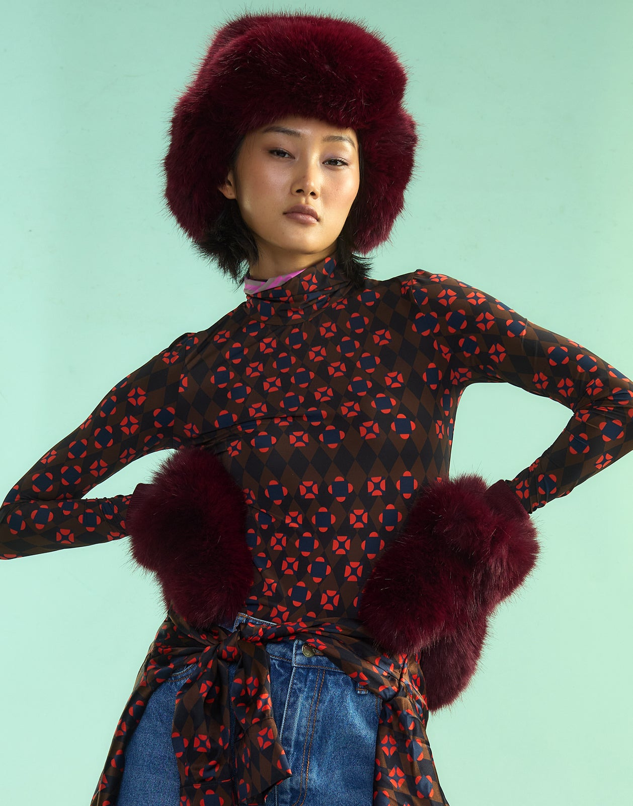 Faux Fur Oversized Mittens - 2