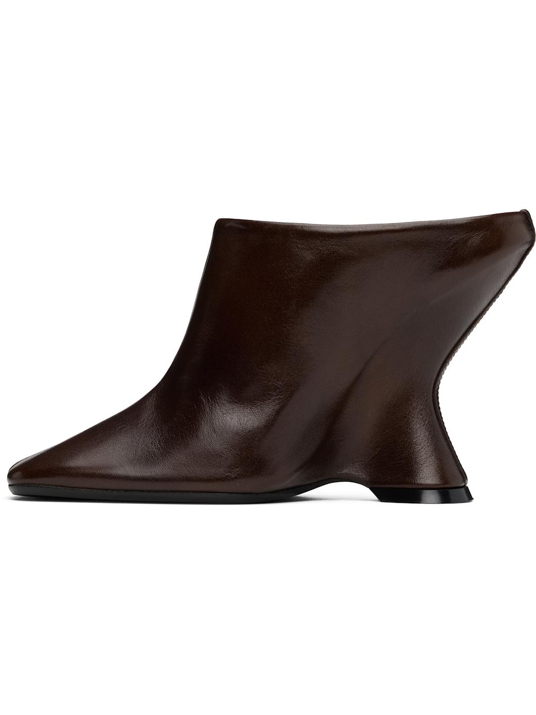 Tan Leather Wedge Mules - 3