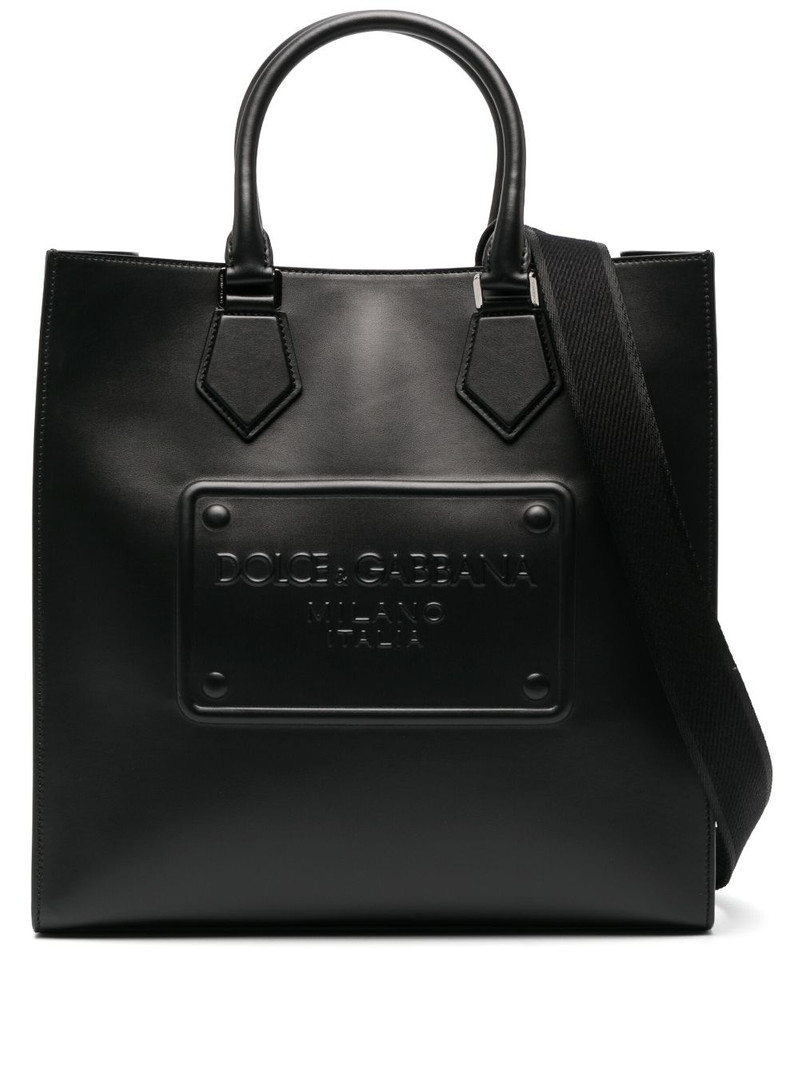 logo-embossed leather tote bag 1