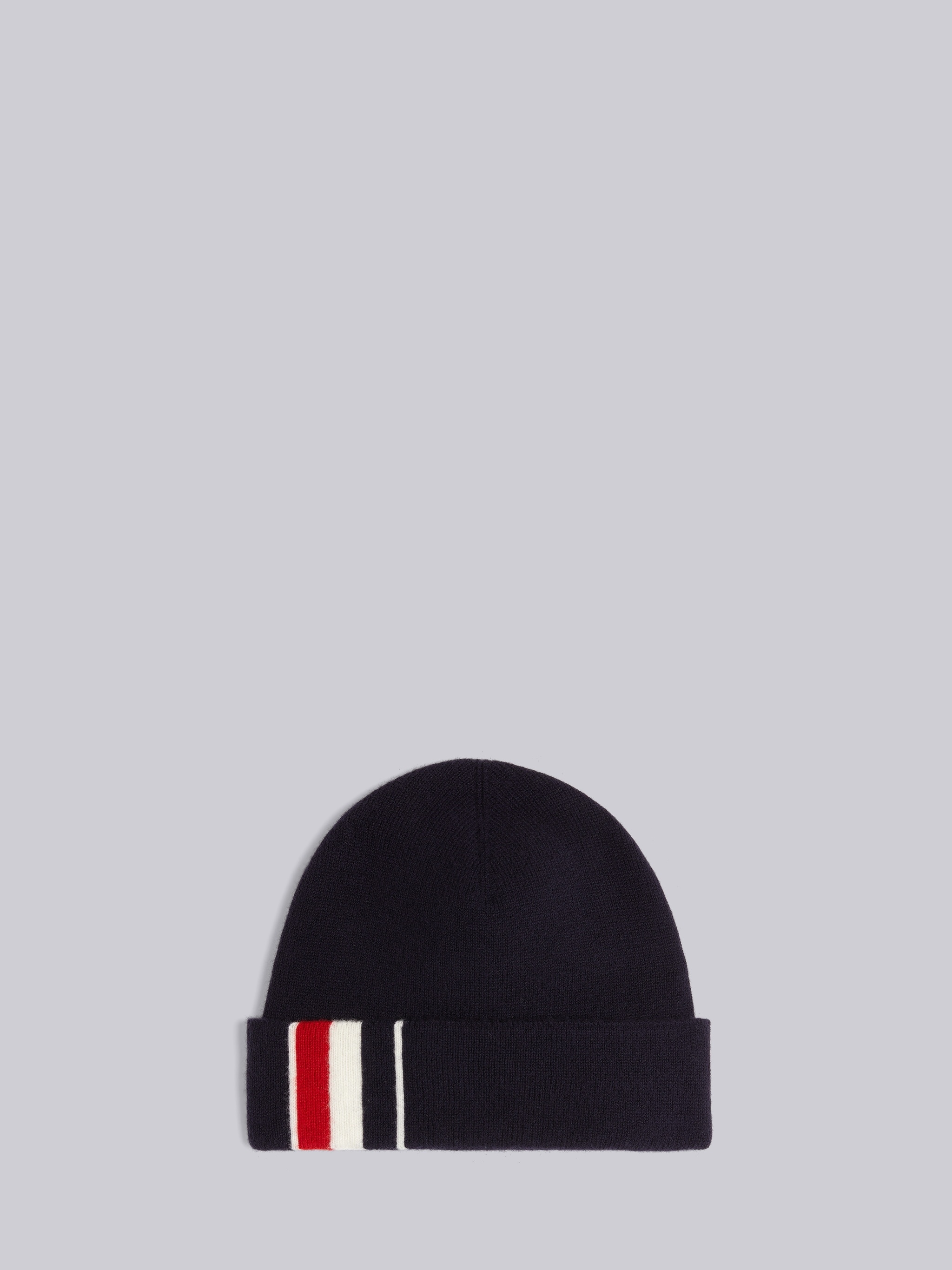 Navy Jersey Stitch Superfine Merino Wool Intarsia Stripe Hat - 1