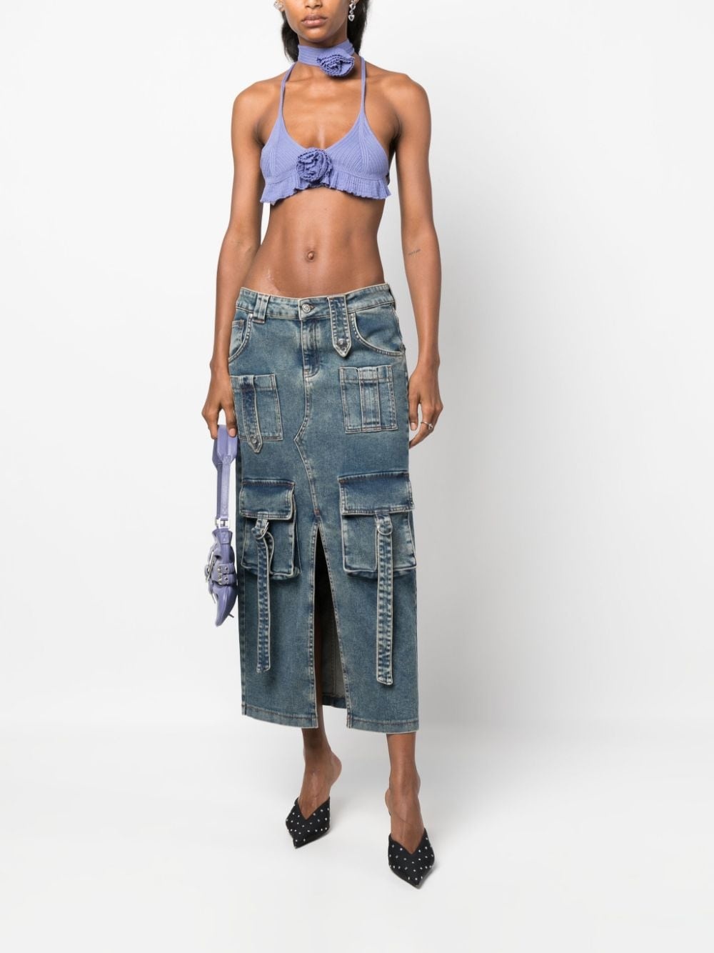 floral-appliquÃ© knitted wool bra - 2