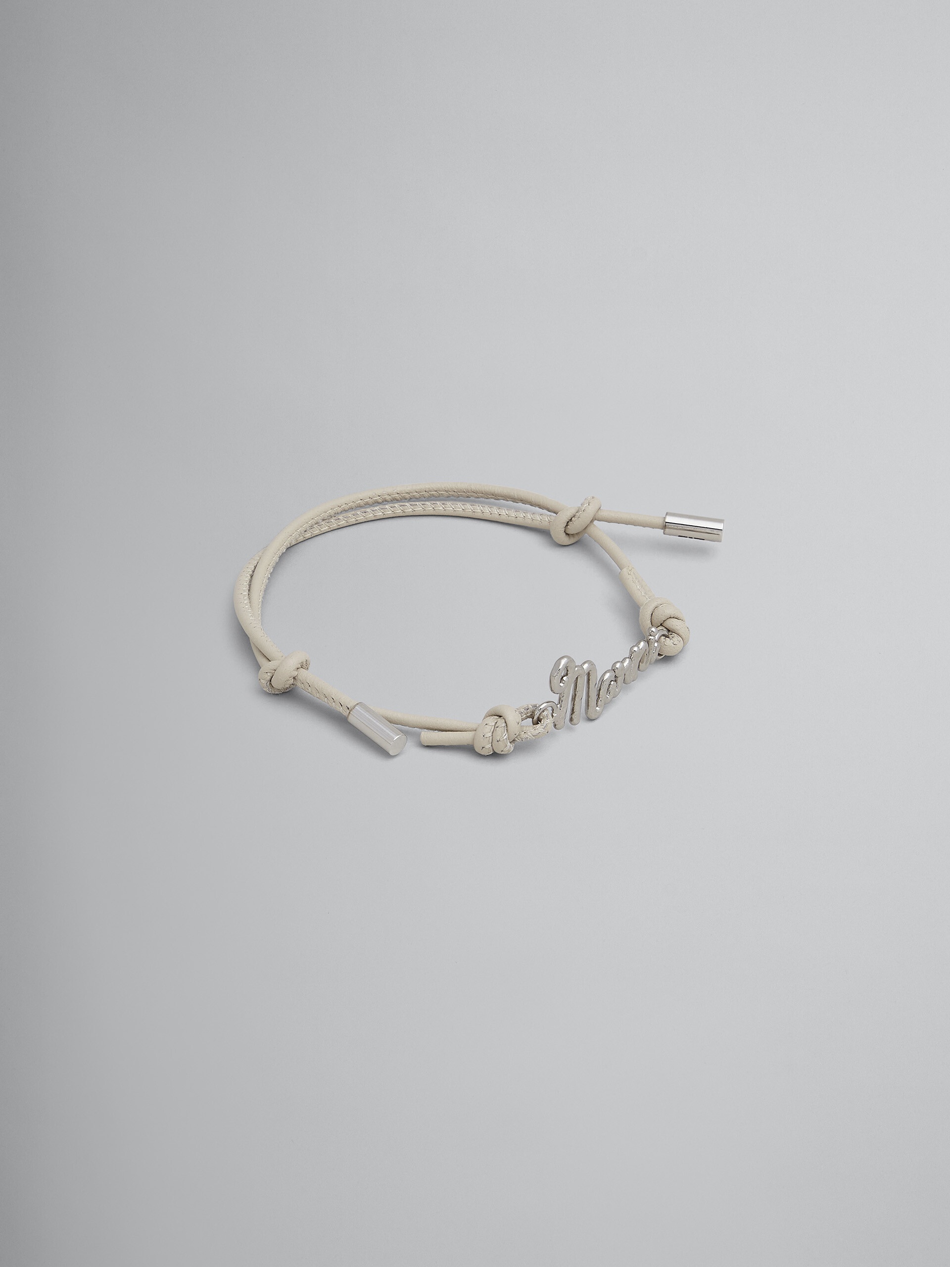 WHITE LEATHER LOGO BRACELET - 1