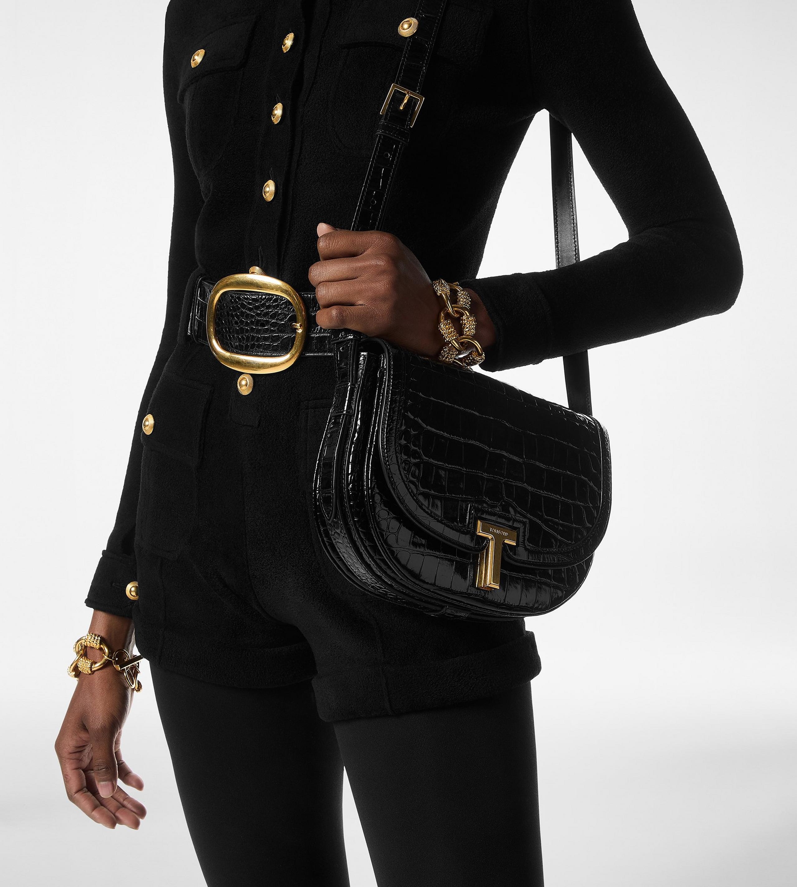 SHINY STAMPED CROCODILE LEATHER URSULA BELT - 3