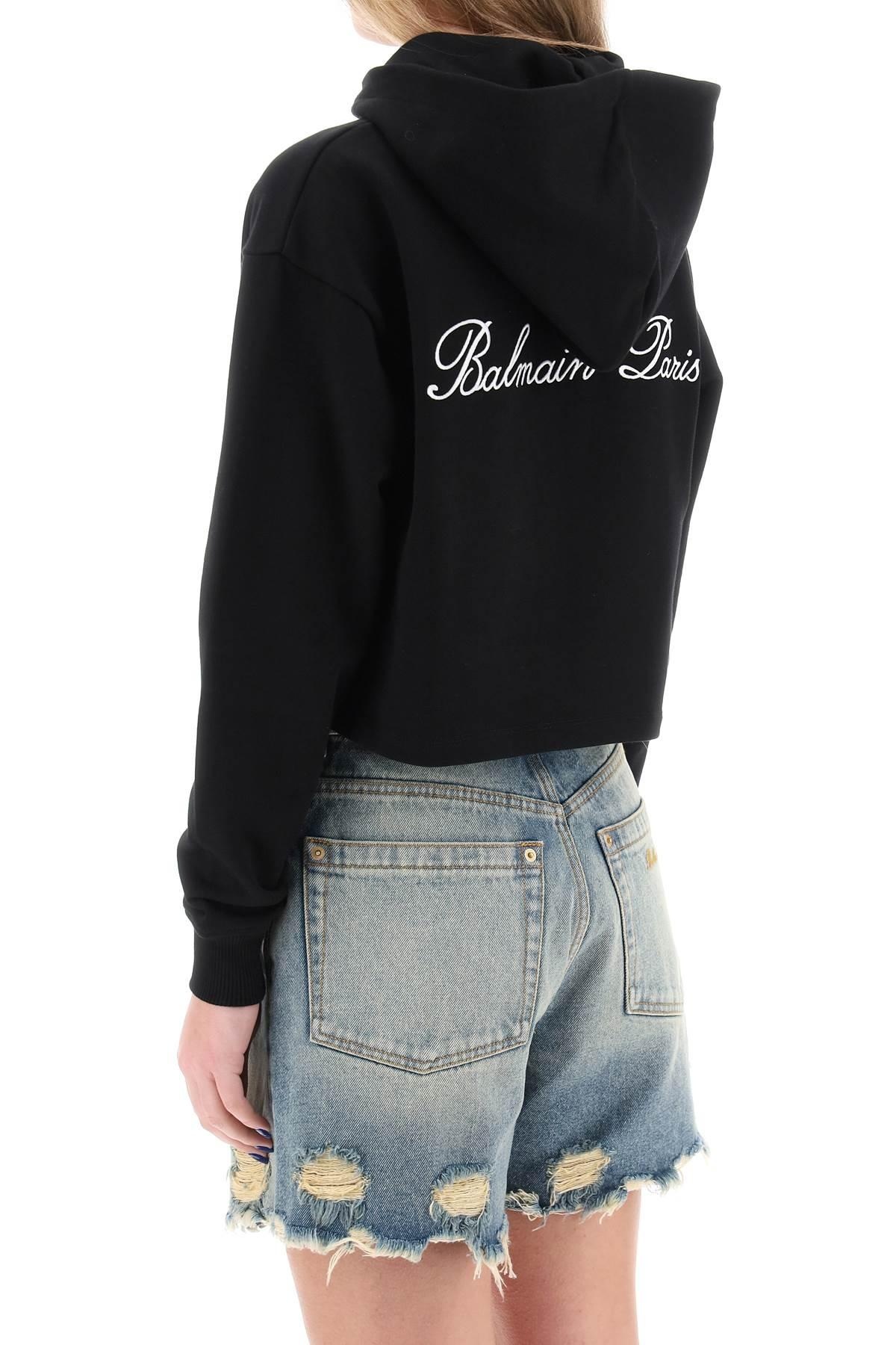 Balmain Cropped Hoodie With Logo Embroidery - 4