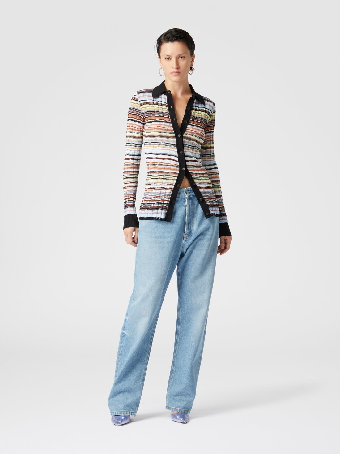 Striped cotton and viscose ribbed shirt with contrasting trim - 2
