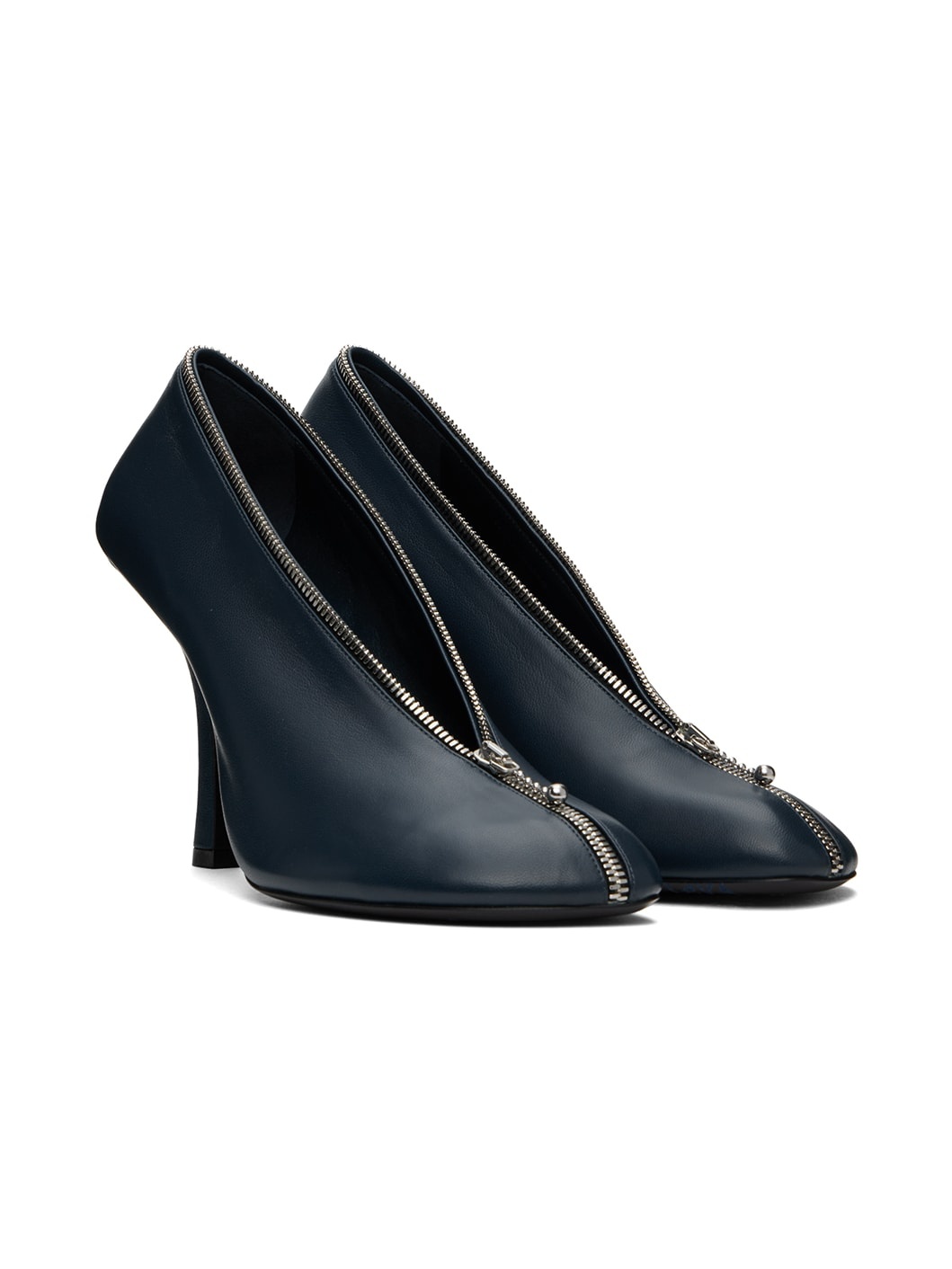 Navy Leather Baby Zip Heels - 4