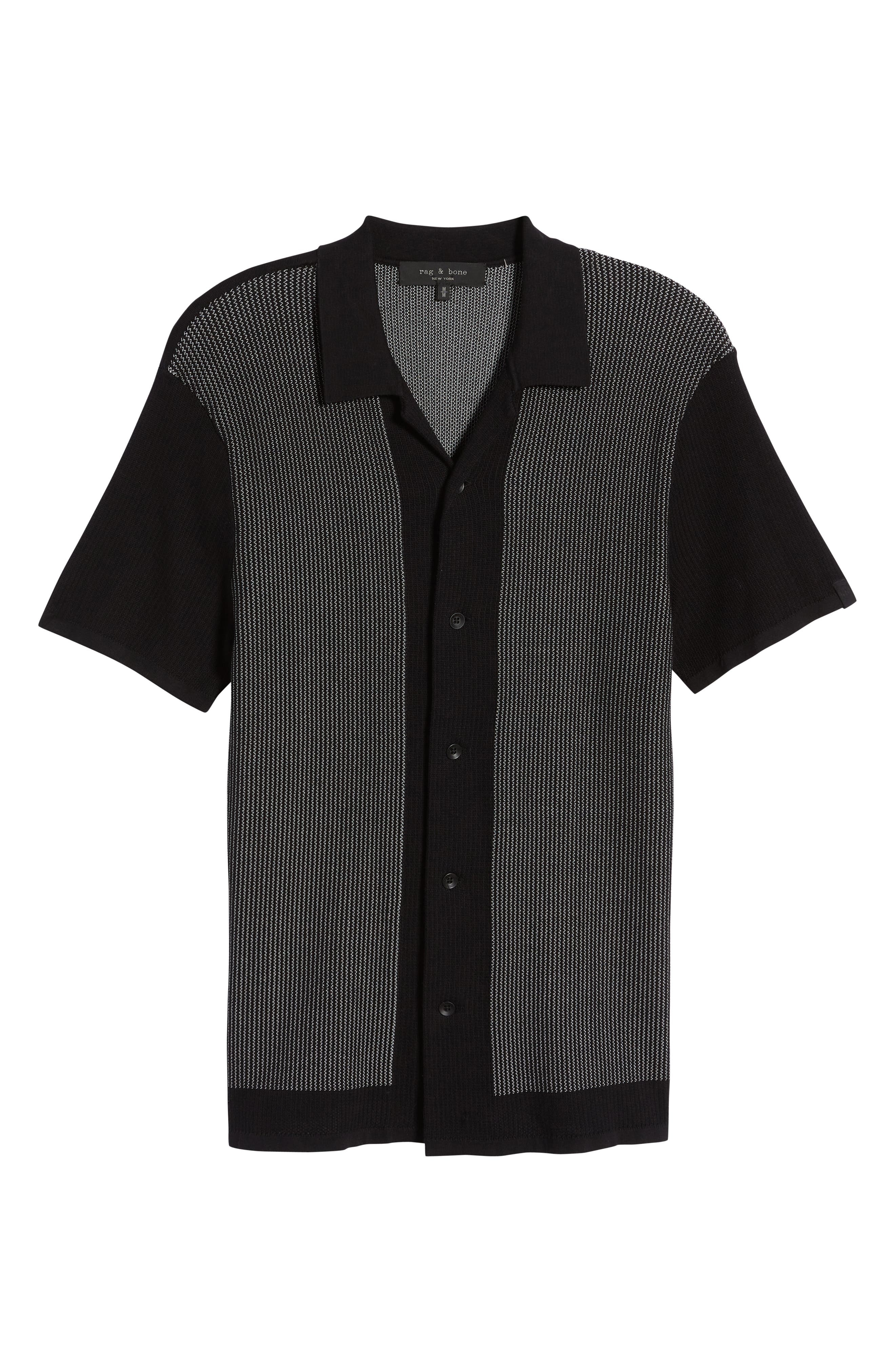 rag & bone Harvey Short Sleeve Knit Button-Up Camp Shirt in Blkwht at Nordstrom - 6