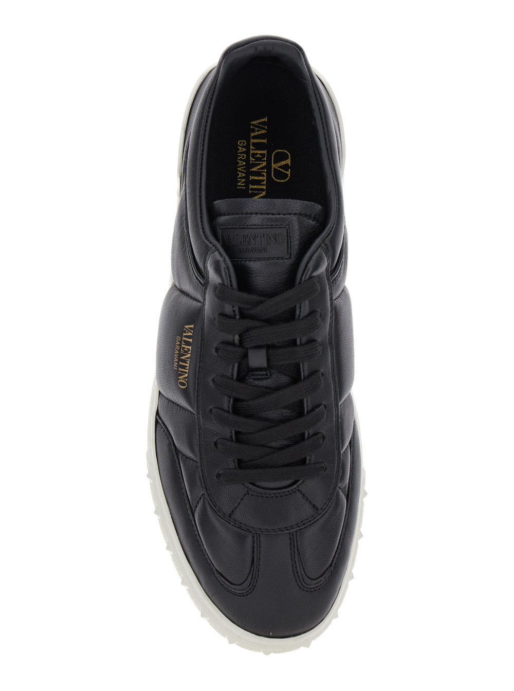 Valentino Garavani Men 'Upvillage' Black Low Top Sneakers With Screen Printed Logo In Leather Man - 4