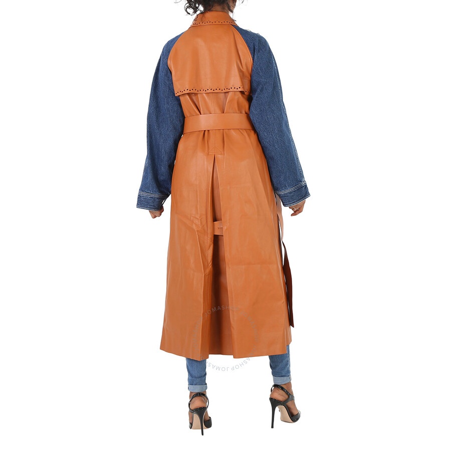 Chloe Ladies Orange / Blue Double-Breasted Trench Coat - 6