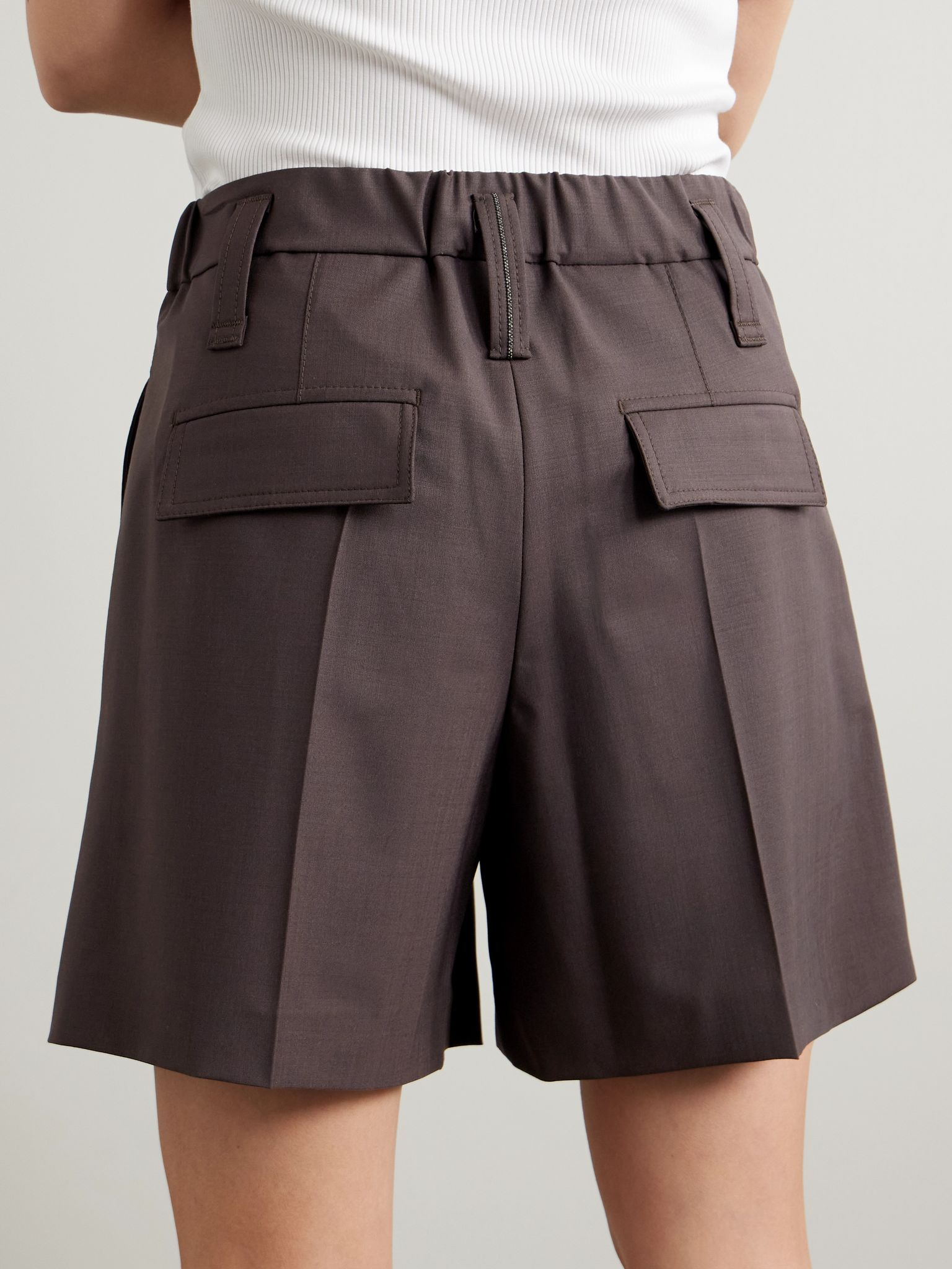 Pleated wool-blend shorts Brown - 4