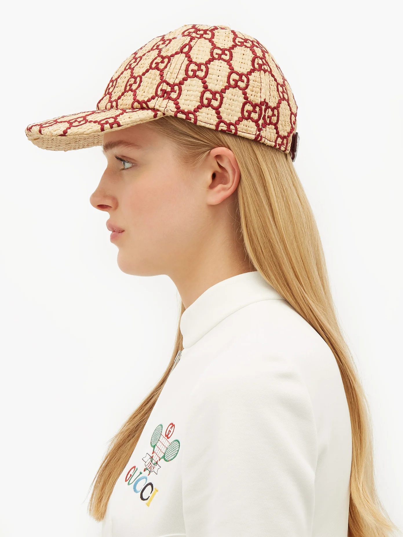 Snakeskin-trimmed GG-embroidered raffia cap - 3