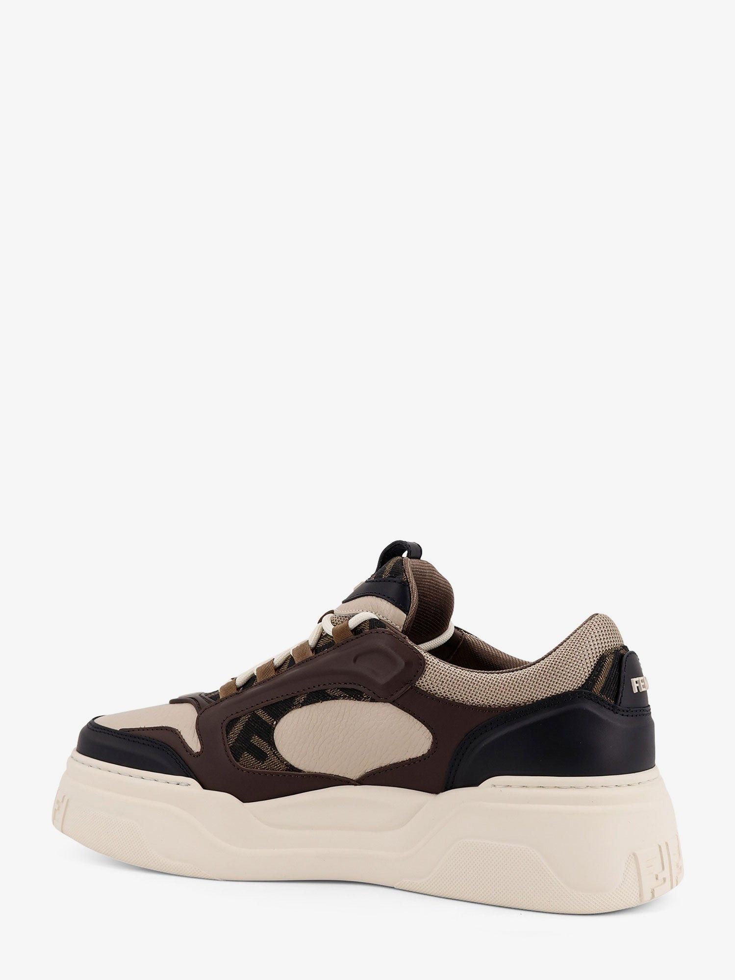 Fendi Fendi Force Leather Sneakers With Ff Jacquard Fabric Inserts - 3