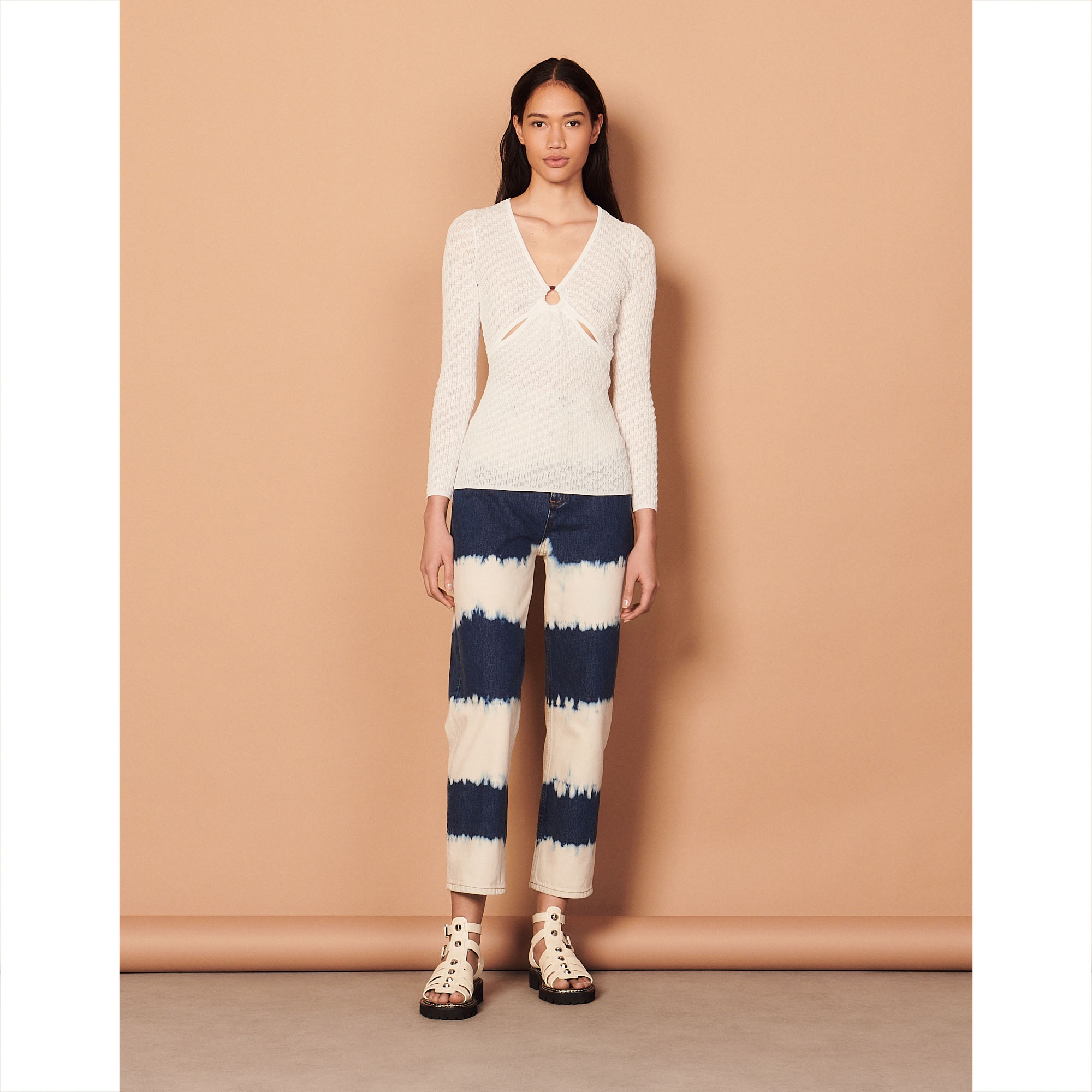 Pointelle knit sweater with ring detail - 7