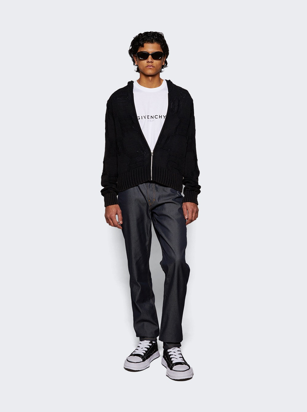 Acid Washed Knitted Hoodie Black - 2
