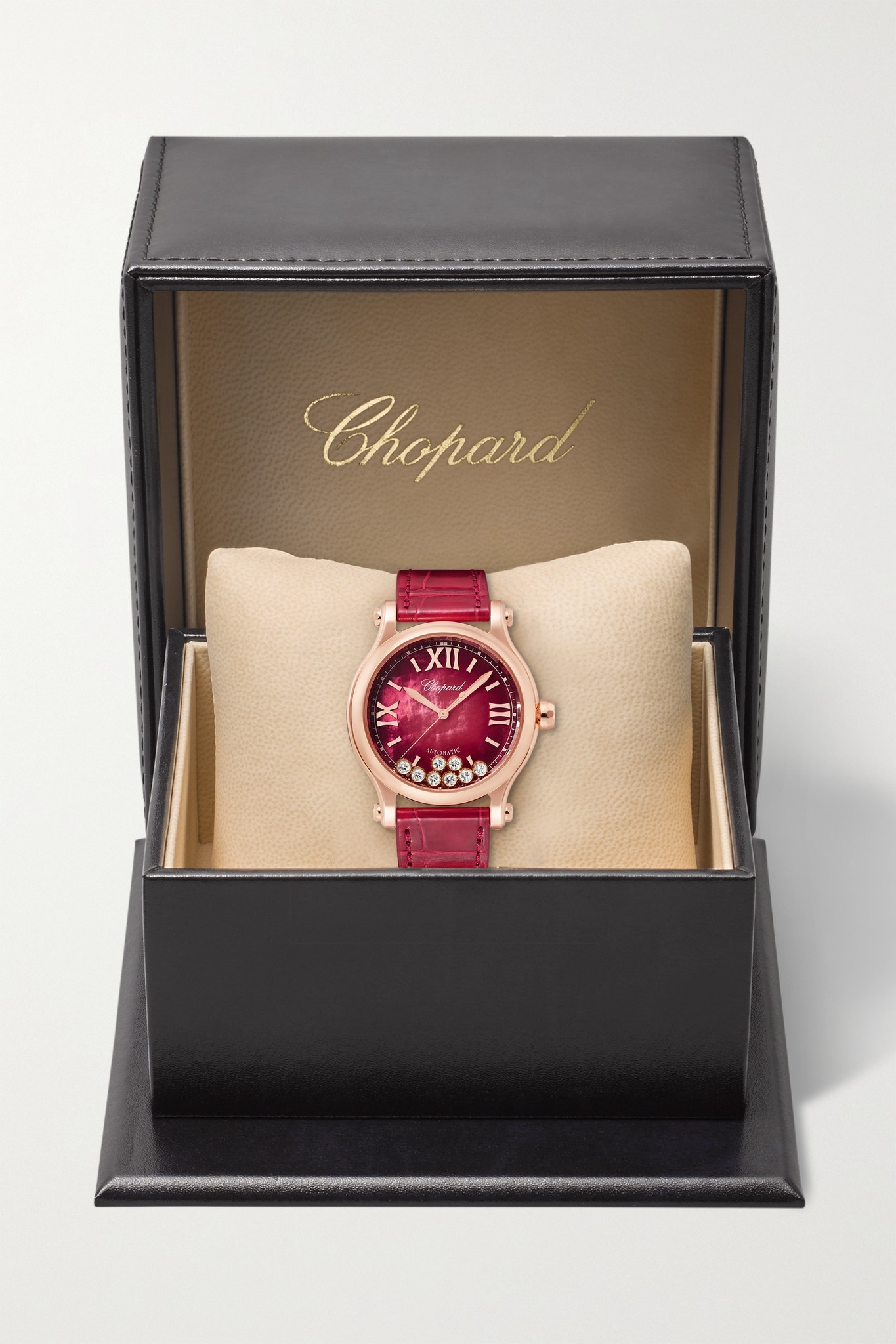 Happy Sport Automatic 33mm 18-karat rose gold, alligator, mother-of-pearl and diamond watch - 7