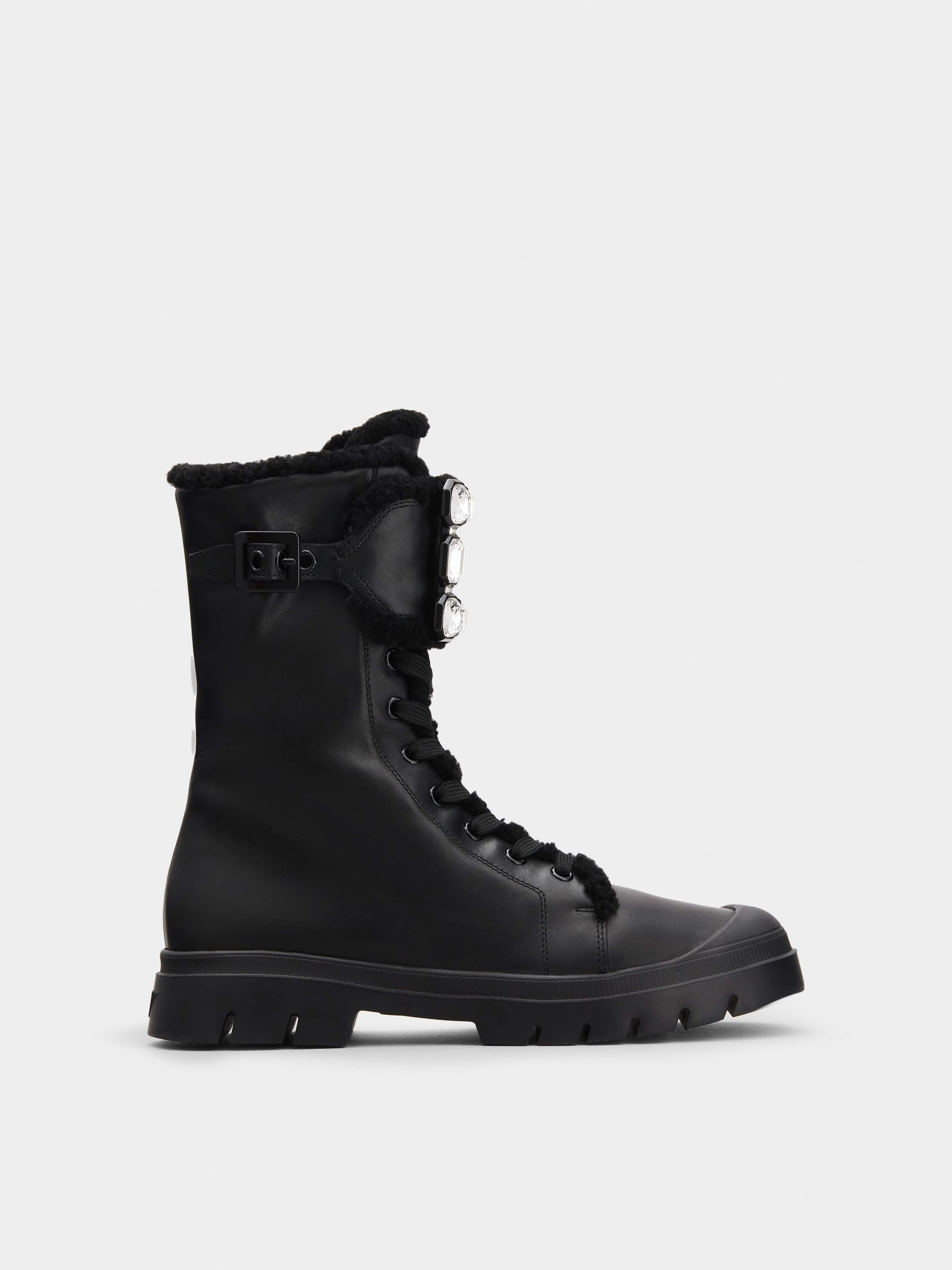 Walky Viv' Shearling Strass Buckle Boots in Leather - 1
