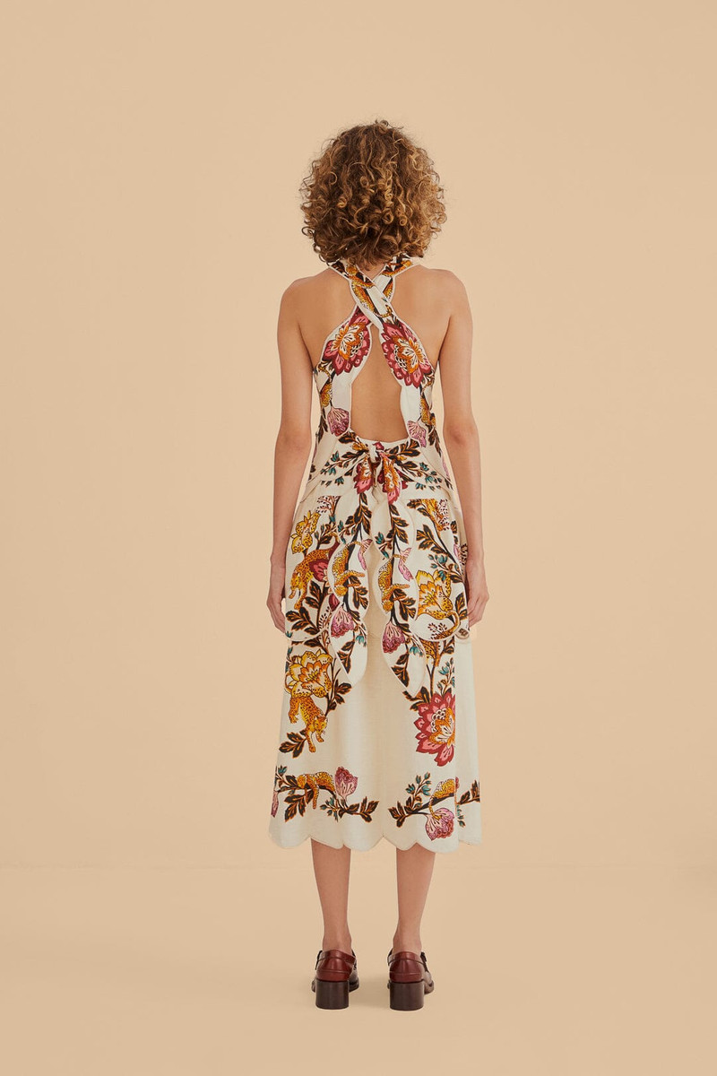 Sand Leopard Flowers Cut Out Midi Dress 4