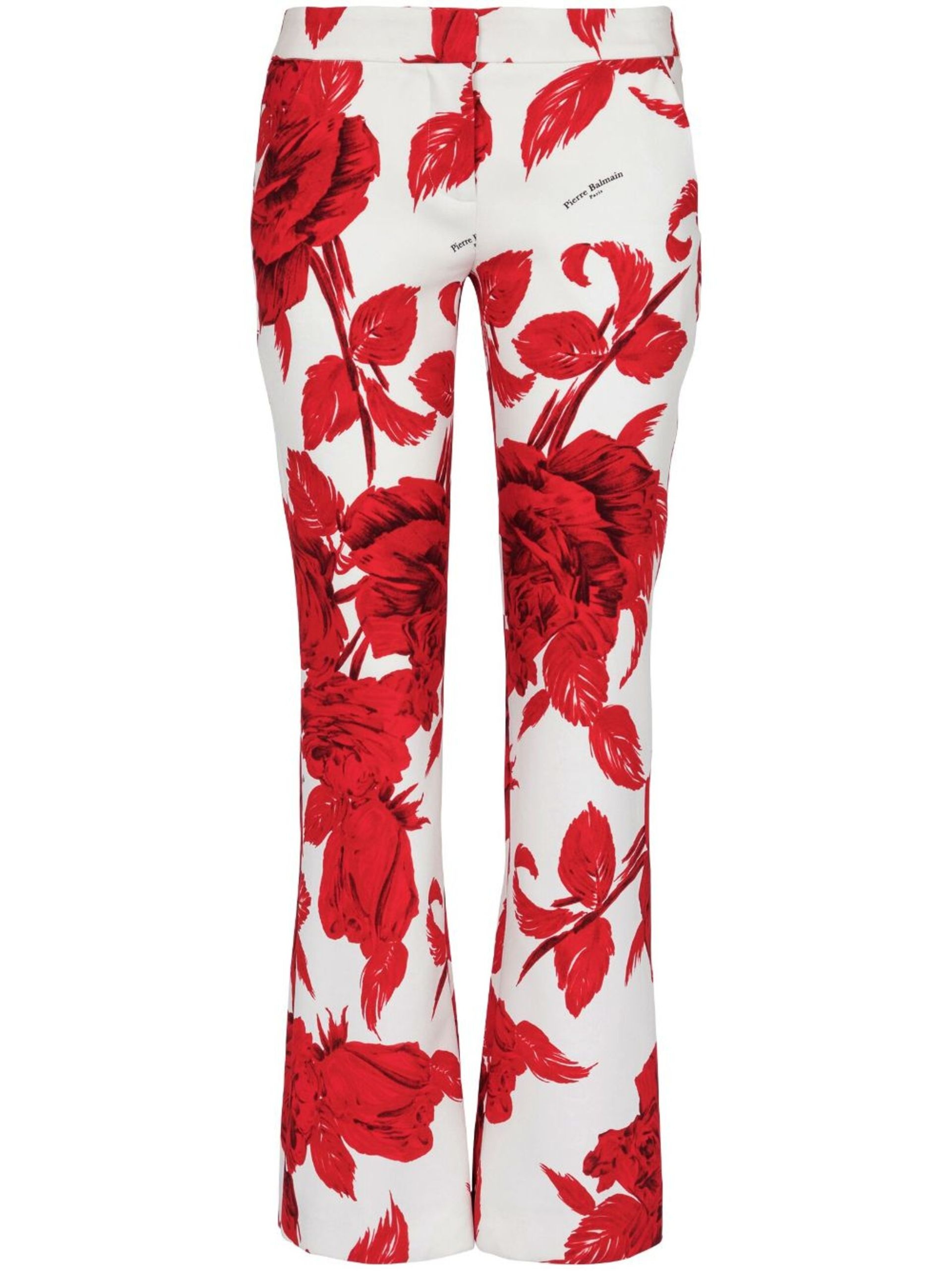 Red Floral-Print Flared Trousers - 1