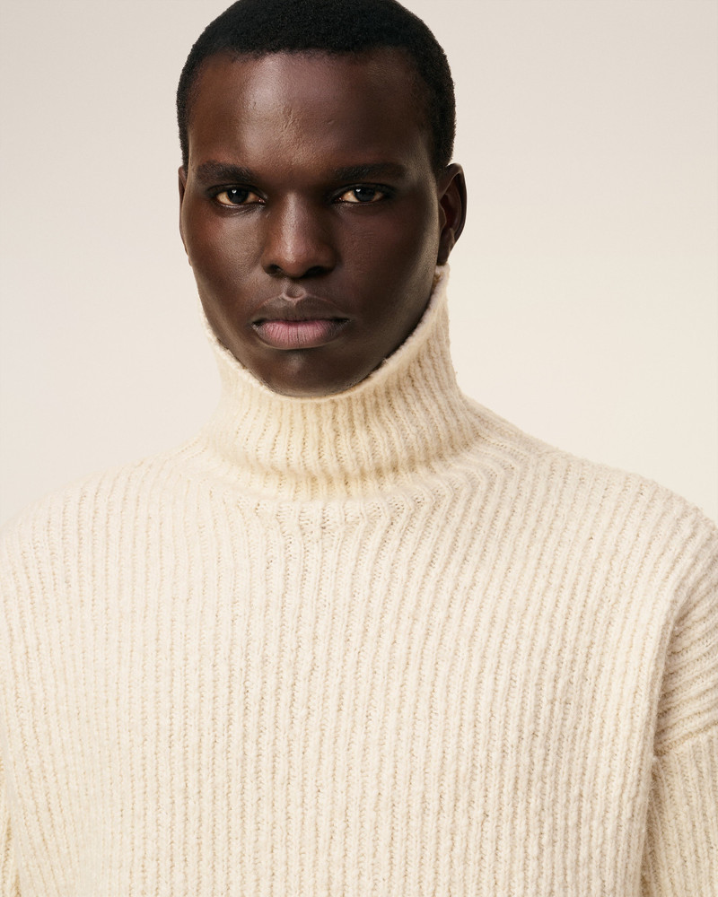 WHITE WOOL FUNNEL NECK SWEATER 4