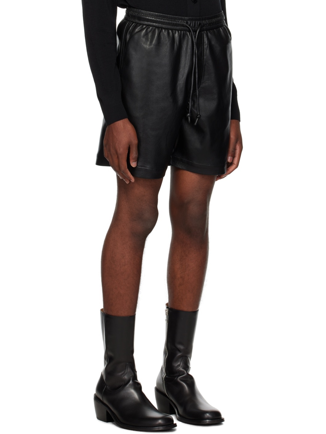 Black Doxxi Vegan Leather Shorts - 2