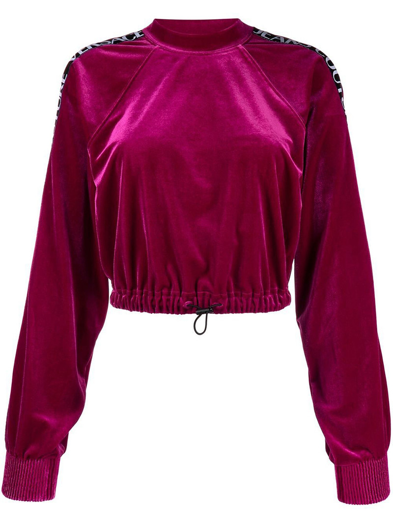 logo-trim velour sweatshirt 1