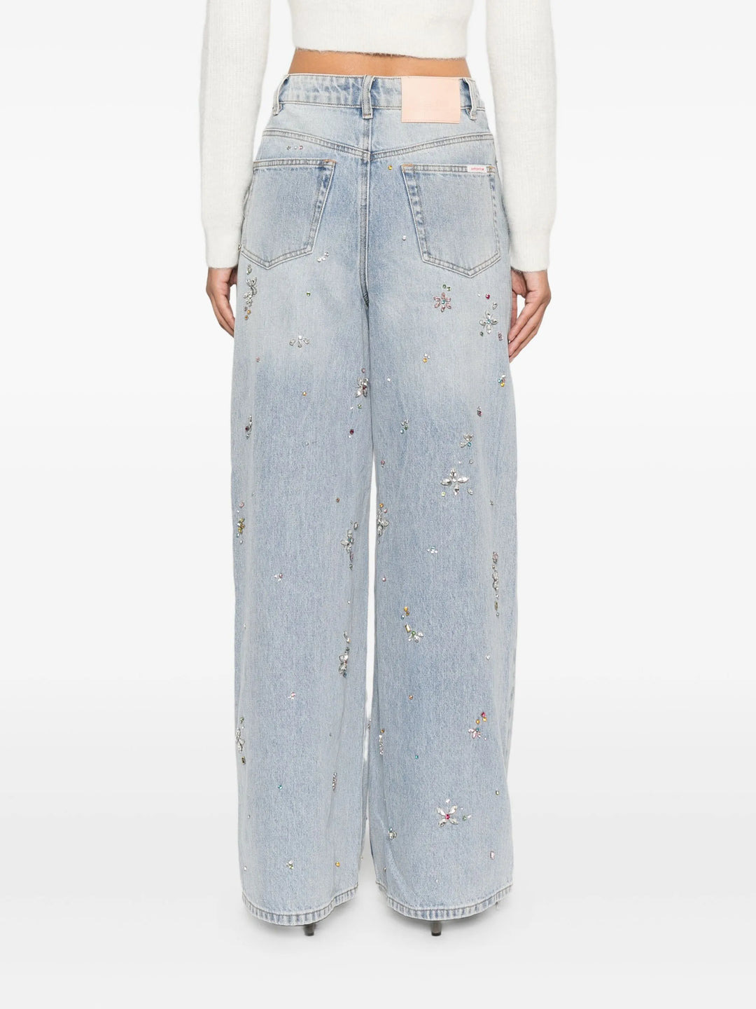 Light Blue Embellished Wide Leg Jeans - 4