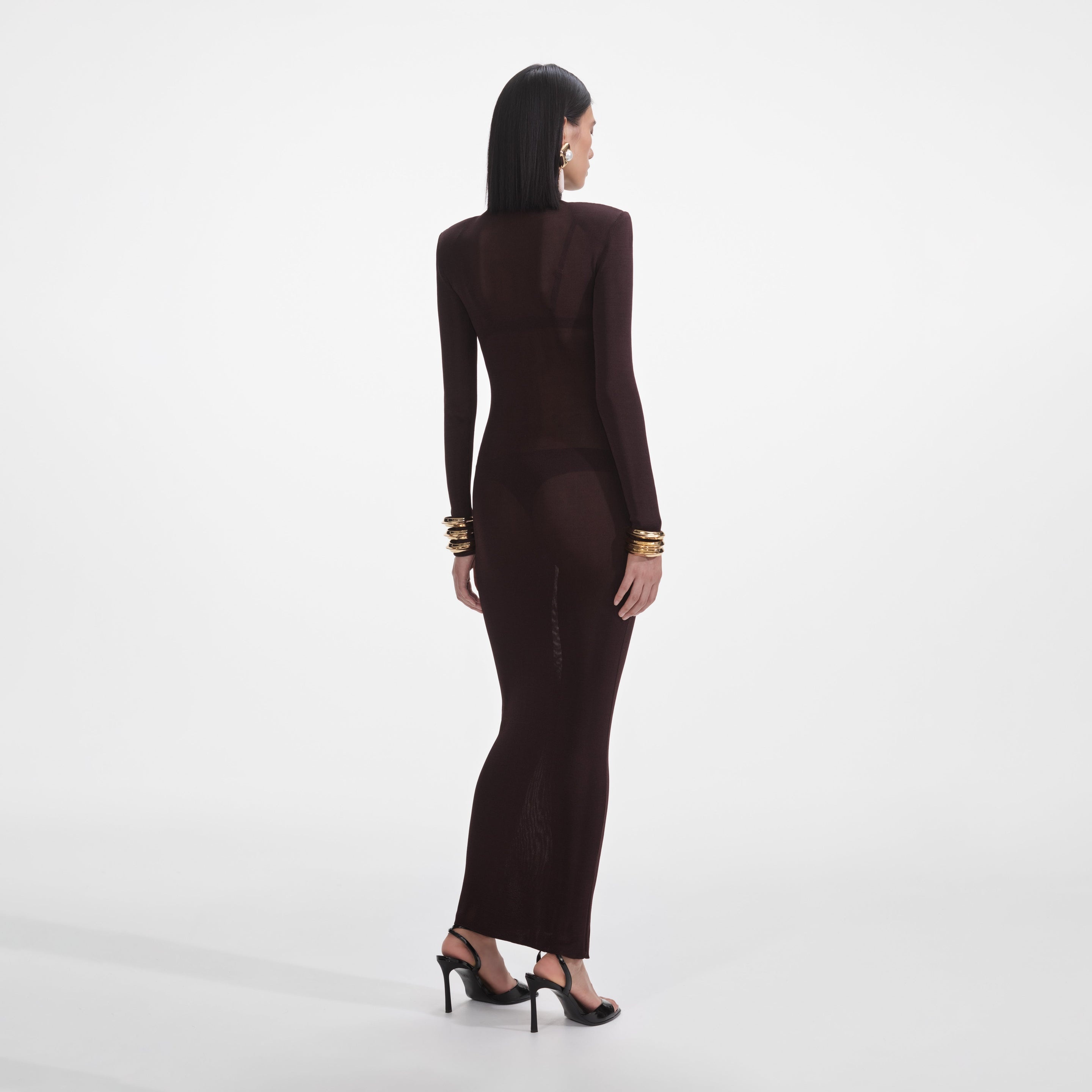 Brown Viscose Knit Maxi Dress - 3