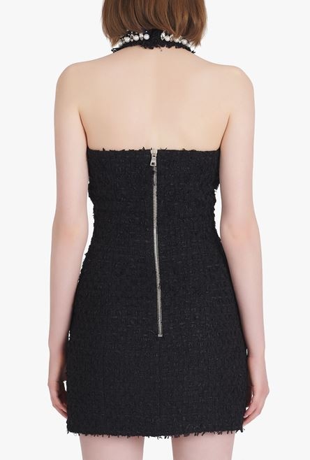 Short black tweed dress with multicolor jewel embroidery - 9