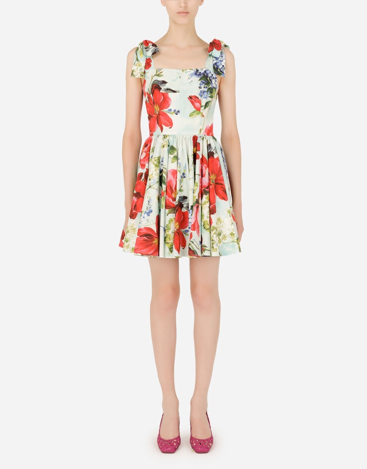 Short garden-print poplin dress - 1