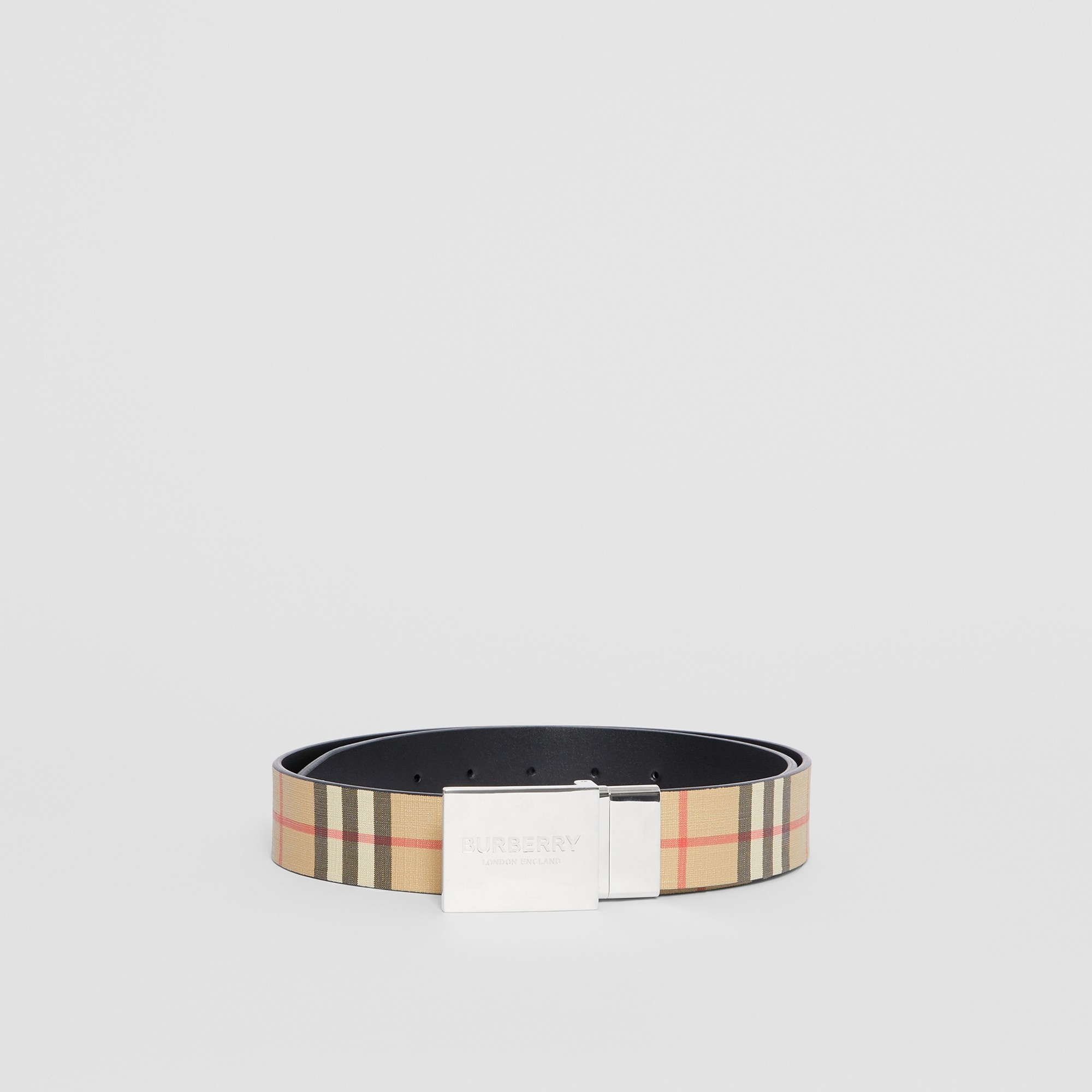 Reversible Plaque Buckle Vintage Check and Leather Belt - 4