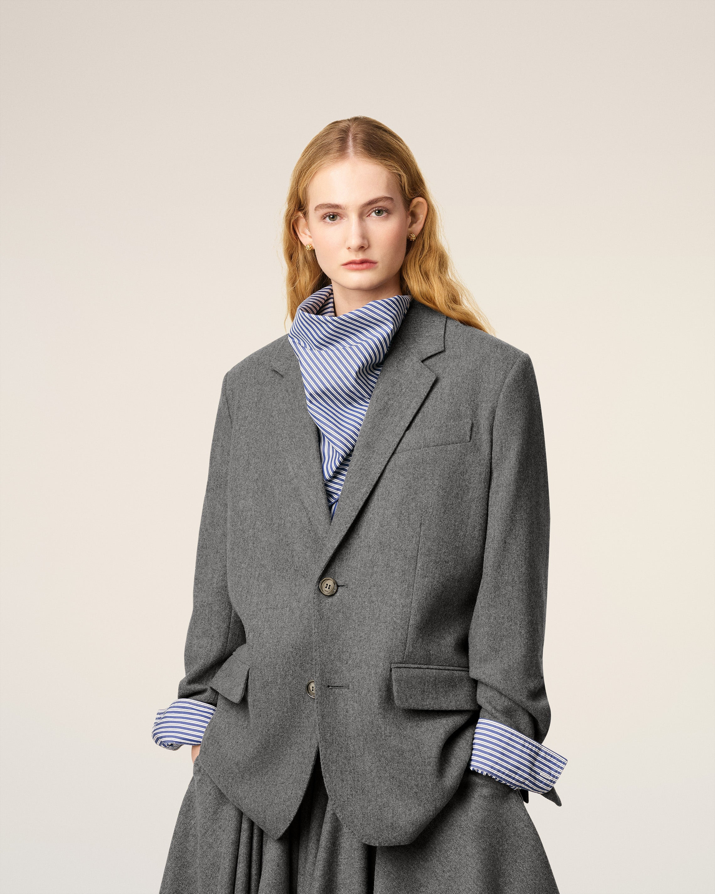 GREY WOOL LOOSE SINGLE BREASTED JACKET - 3