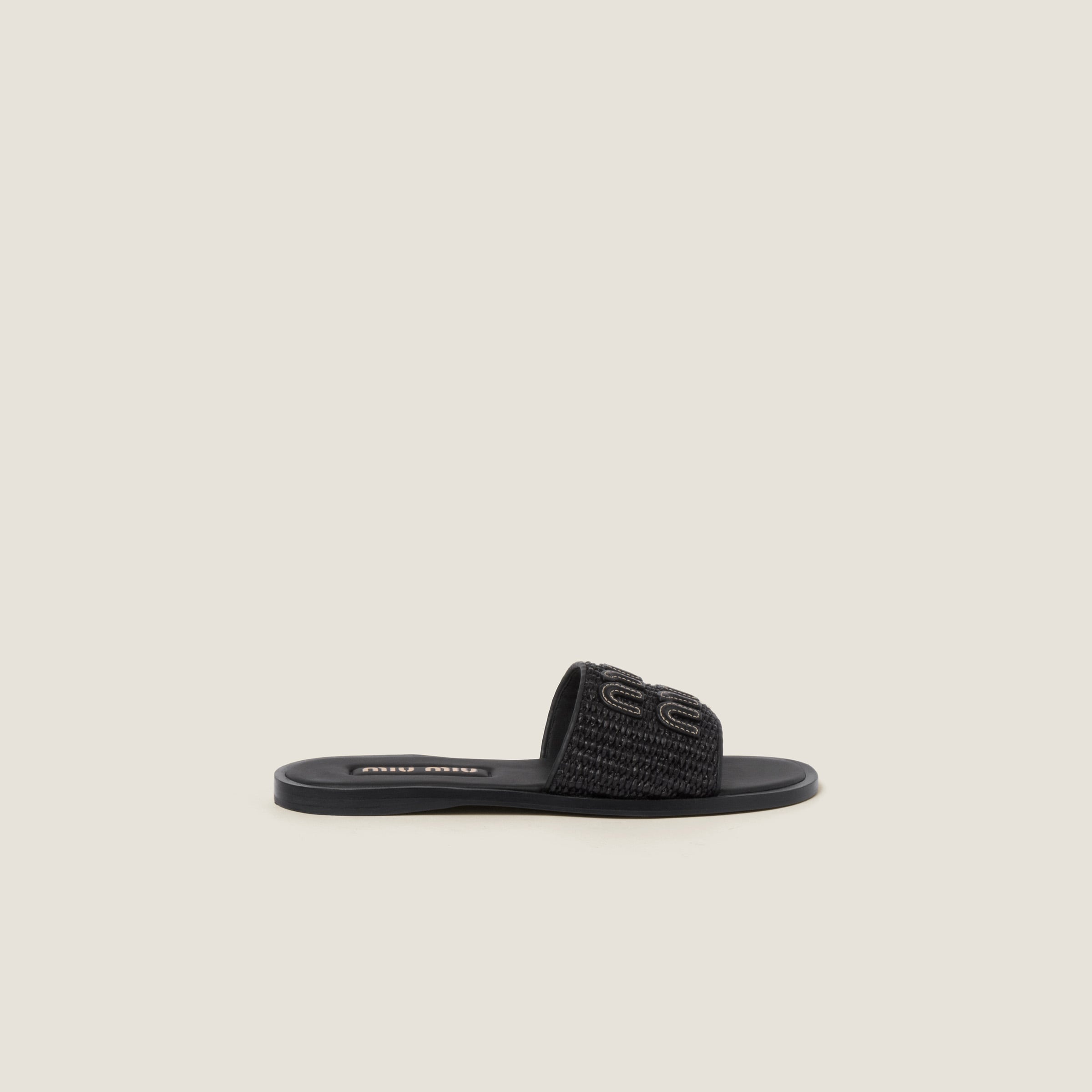 Raffia-effect woven fabric slides - 2