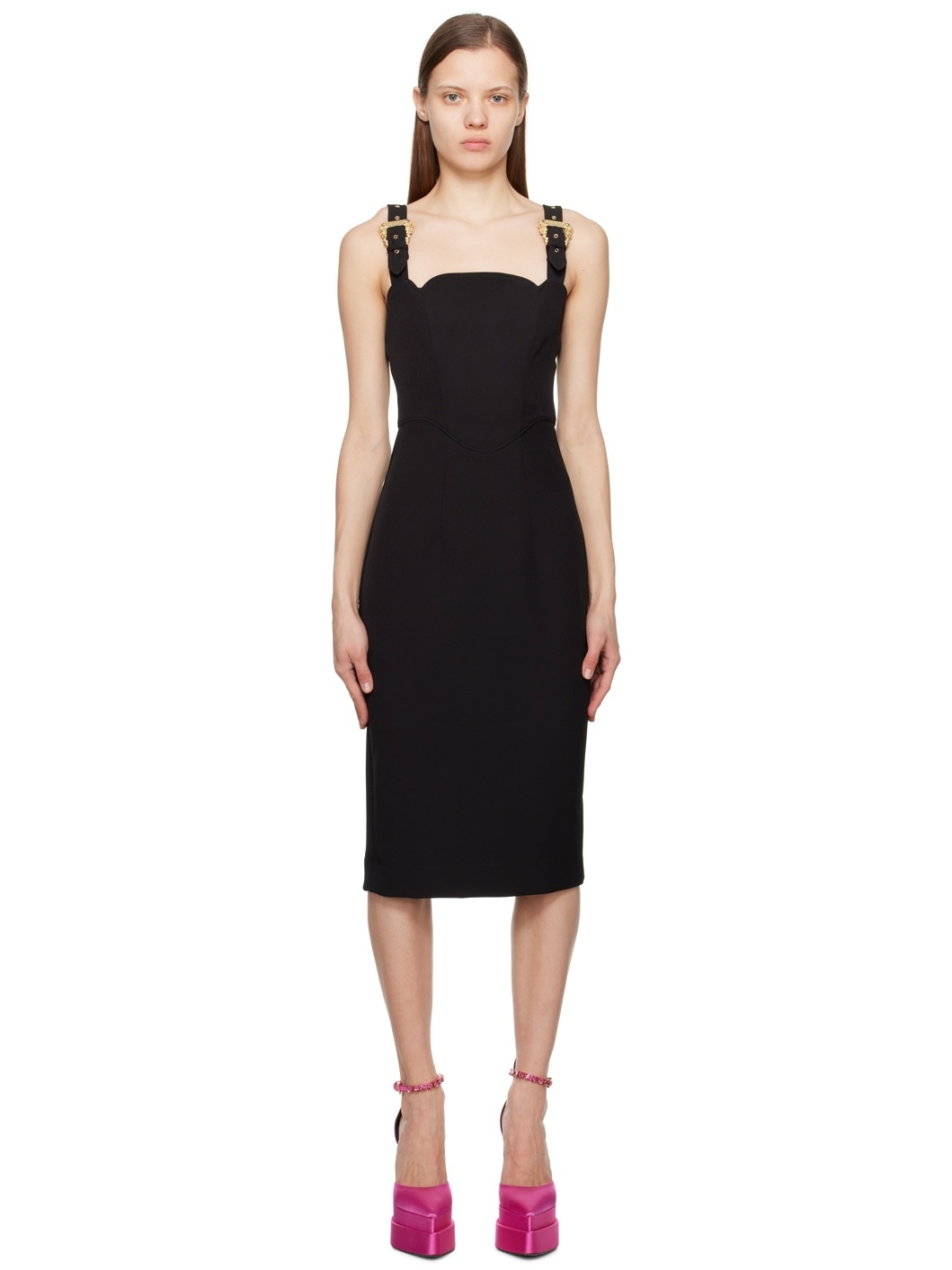 Black Pin-Buckle Midi Dress - 1