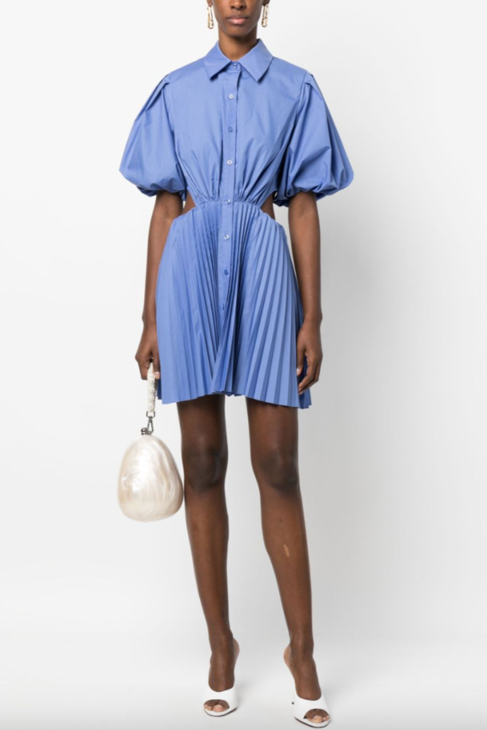 Nadine Pleated Poplin Puff Sleeve Shirt Dress - 2