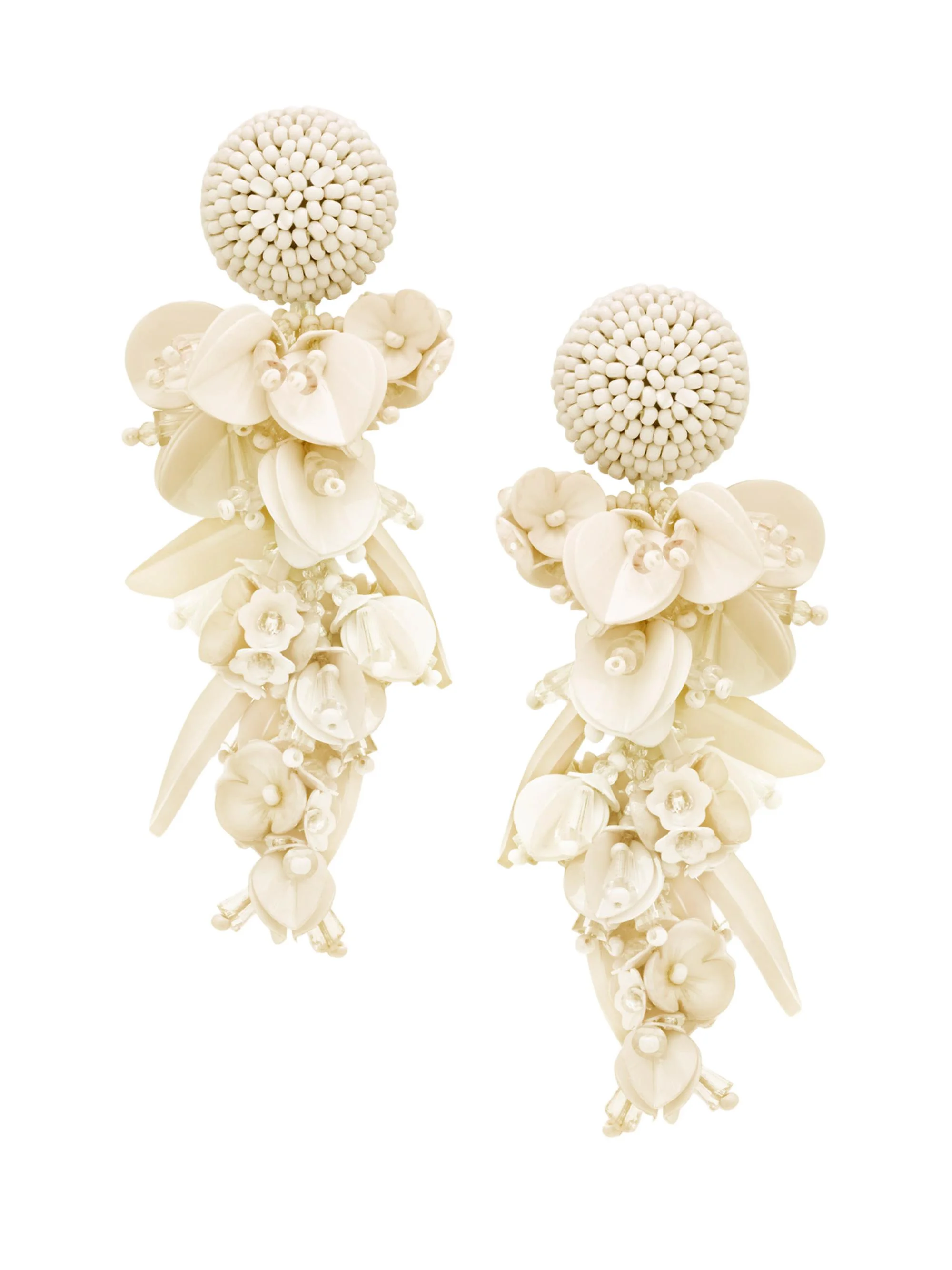 Women's Glass Beaded Flower Clip-On Drop Earrings - White - 1