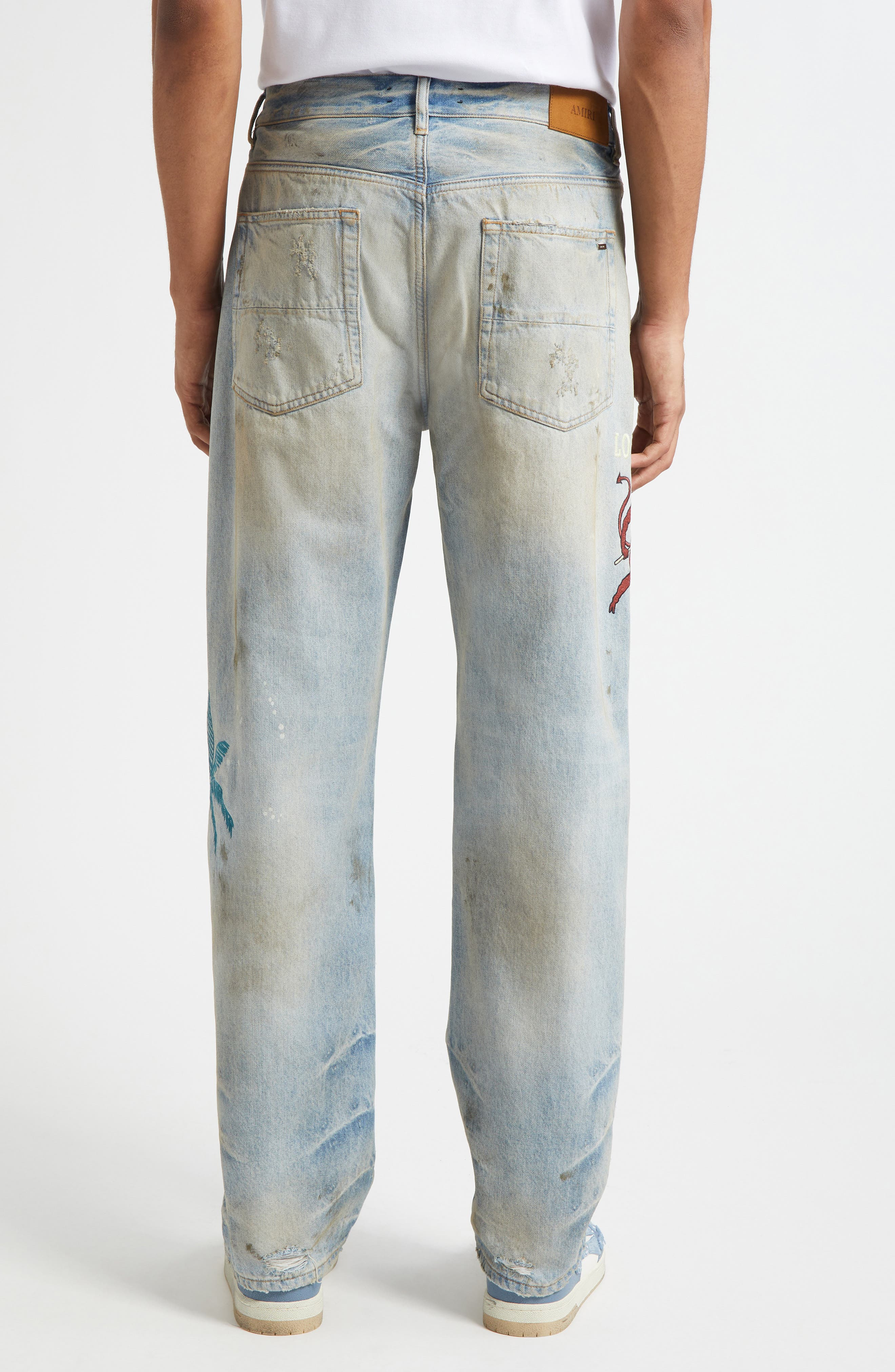 AMIRI Sinners Embroidered Distressed Jeans in Perfect Antique Indigo at Nordstrom - 3