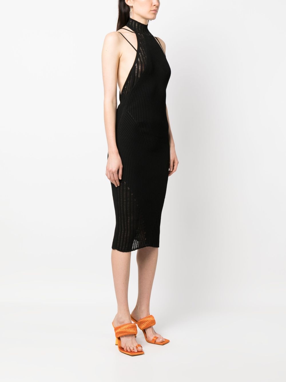 halterneck knitted midi dress - 3