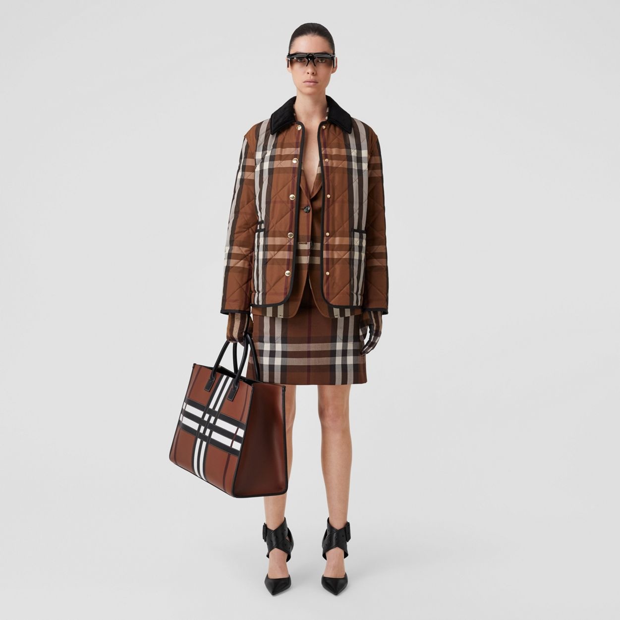 Exaggerated Check Leather Tote - 7