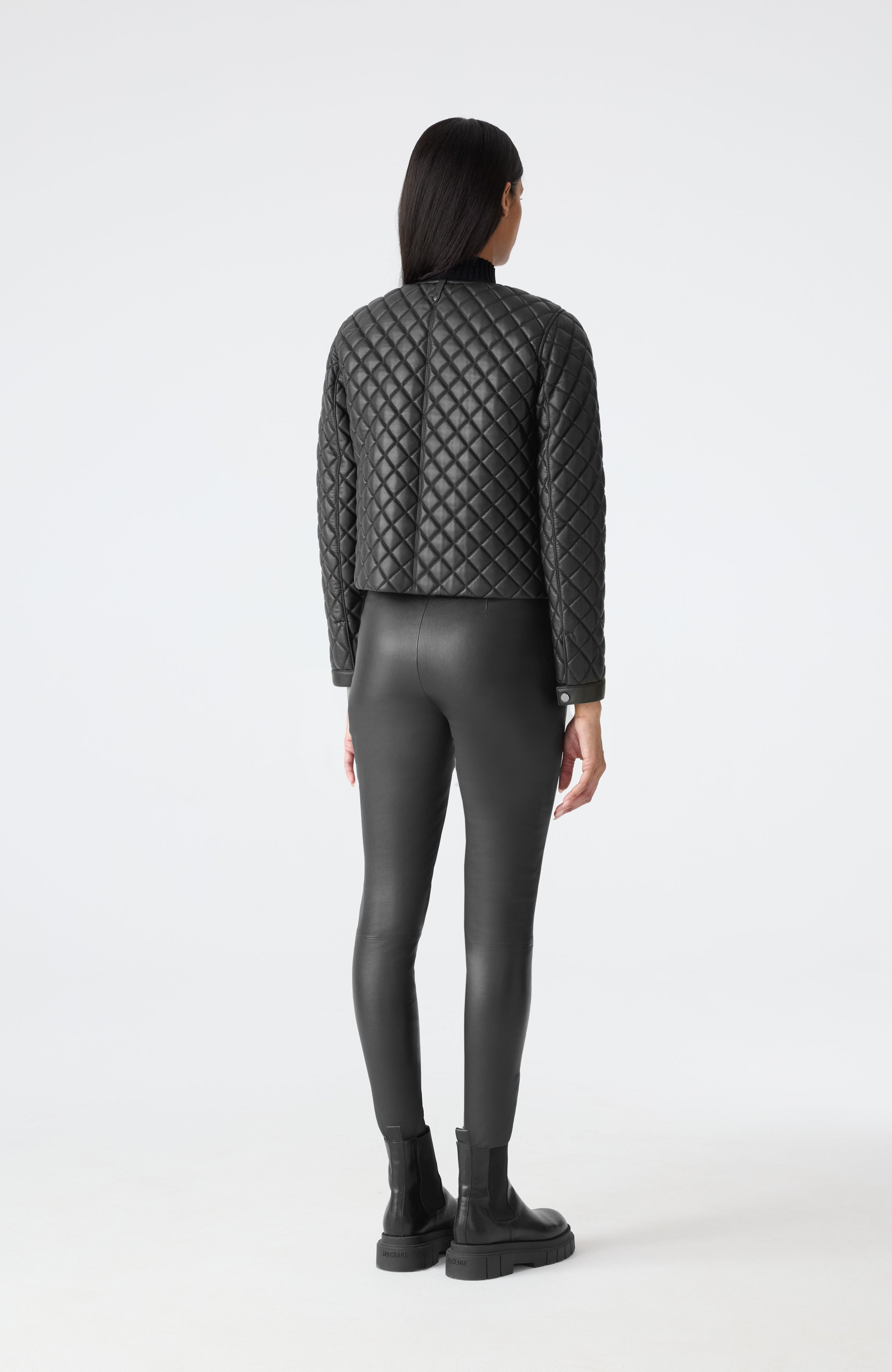LENA Quilted Lamb Leather Cropped Jacket - 4