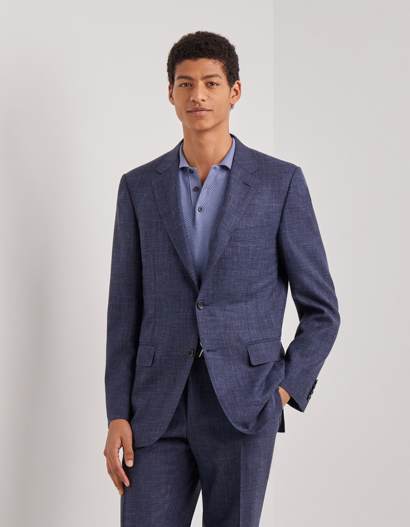 LIGHT BLUE AND BLUE SILK AND CASHMERE REGULAR-FIT OVERCHECK JACKET 185