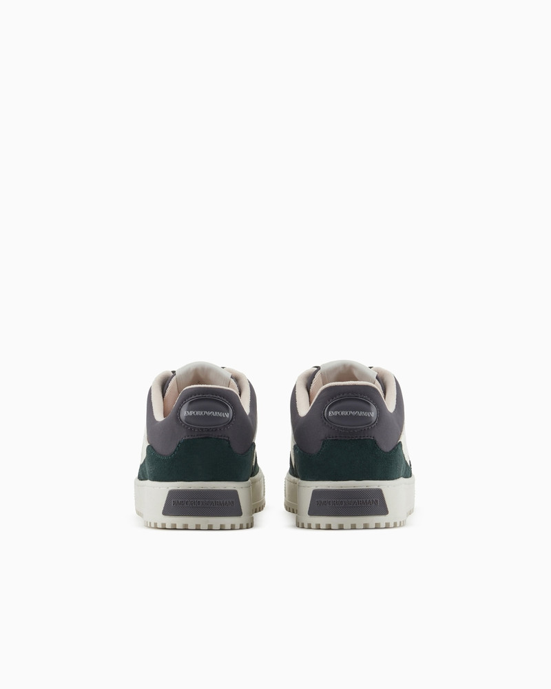 EMPORIO ARMANI LEATHER SNEAKERS WITH SUEDE DETAILS AND OVERSIZED EMBOSSED EAGLE outlook