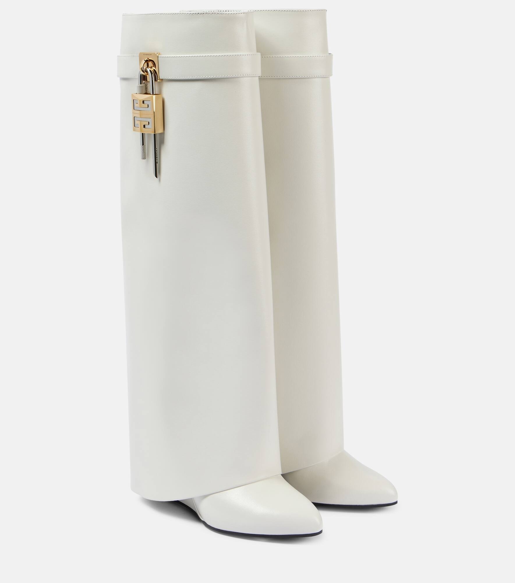 Shark Lock leather knee-high boots - 1