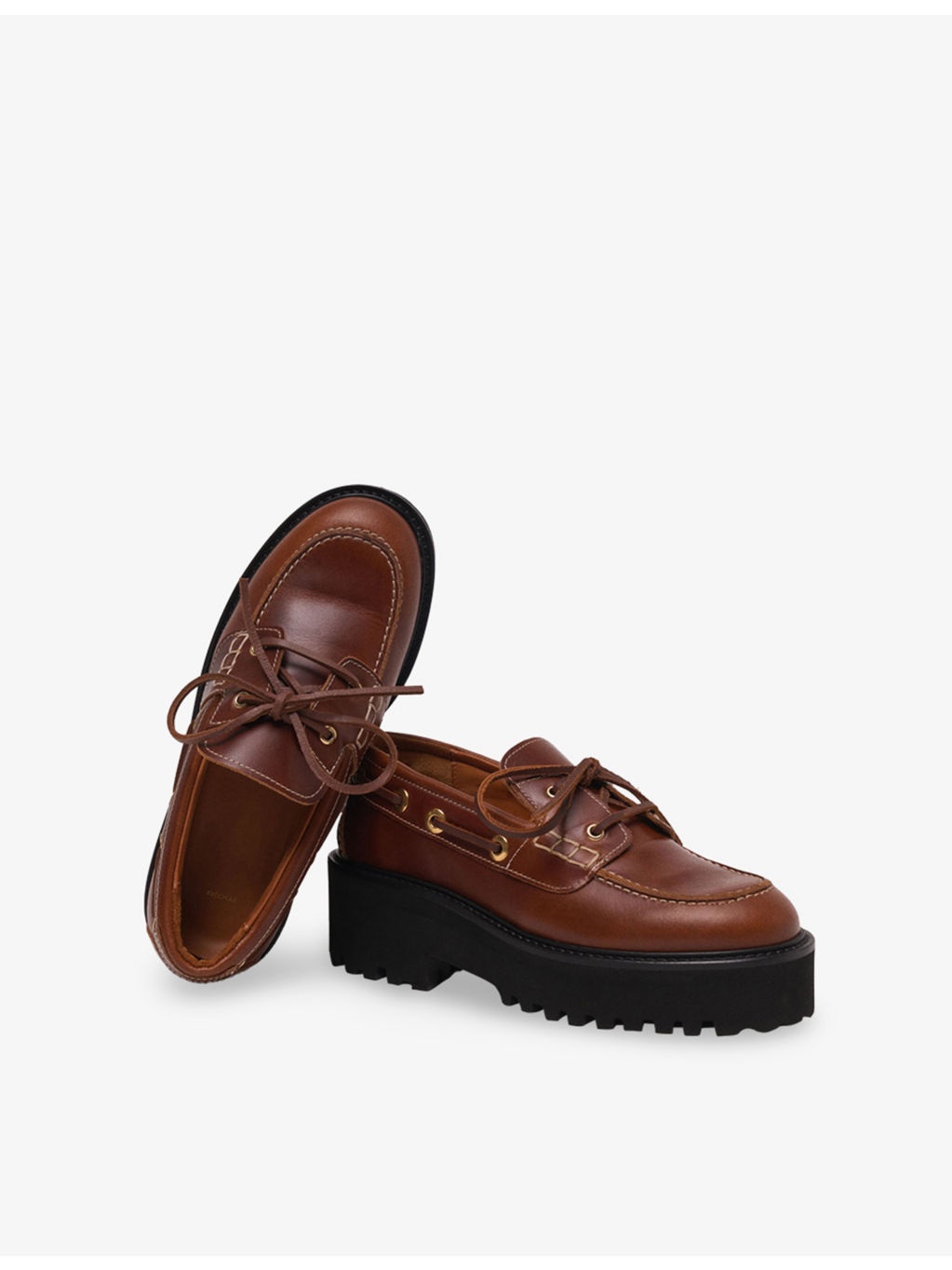 Chunky-Sole Lace-Up Leather Boat Shoes - 4