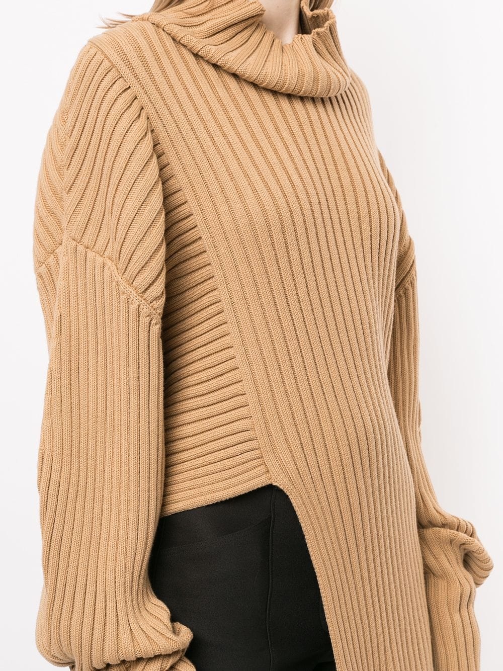 asymmetric ribbed high neck jumper - 5