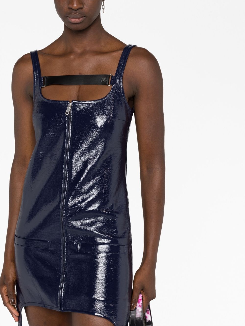 strap-embellished high-shine minidress - 5