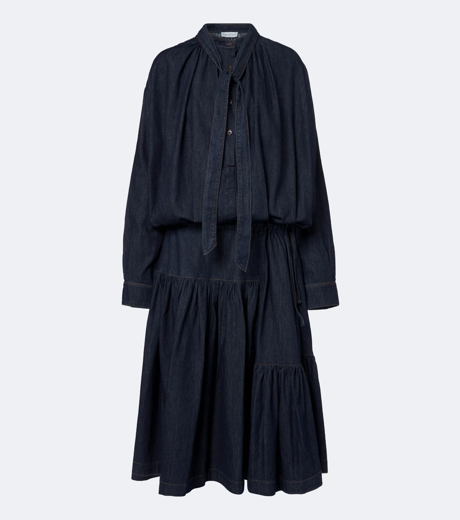 Tie-neck denim midi dress - 1