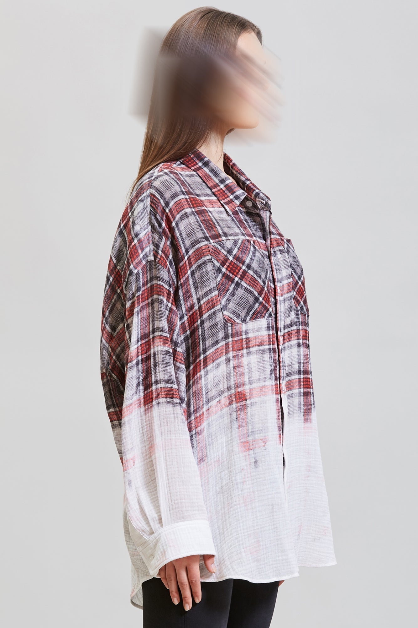 OVERSIZED SHIRT - DIP-BLEACH IMITATION ON GREY PLAID | R13 - 4